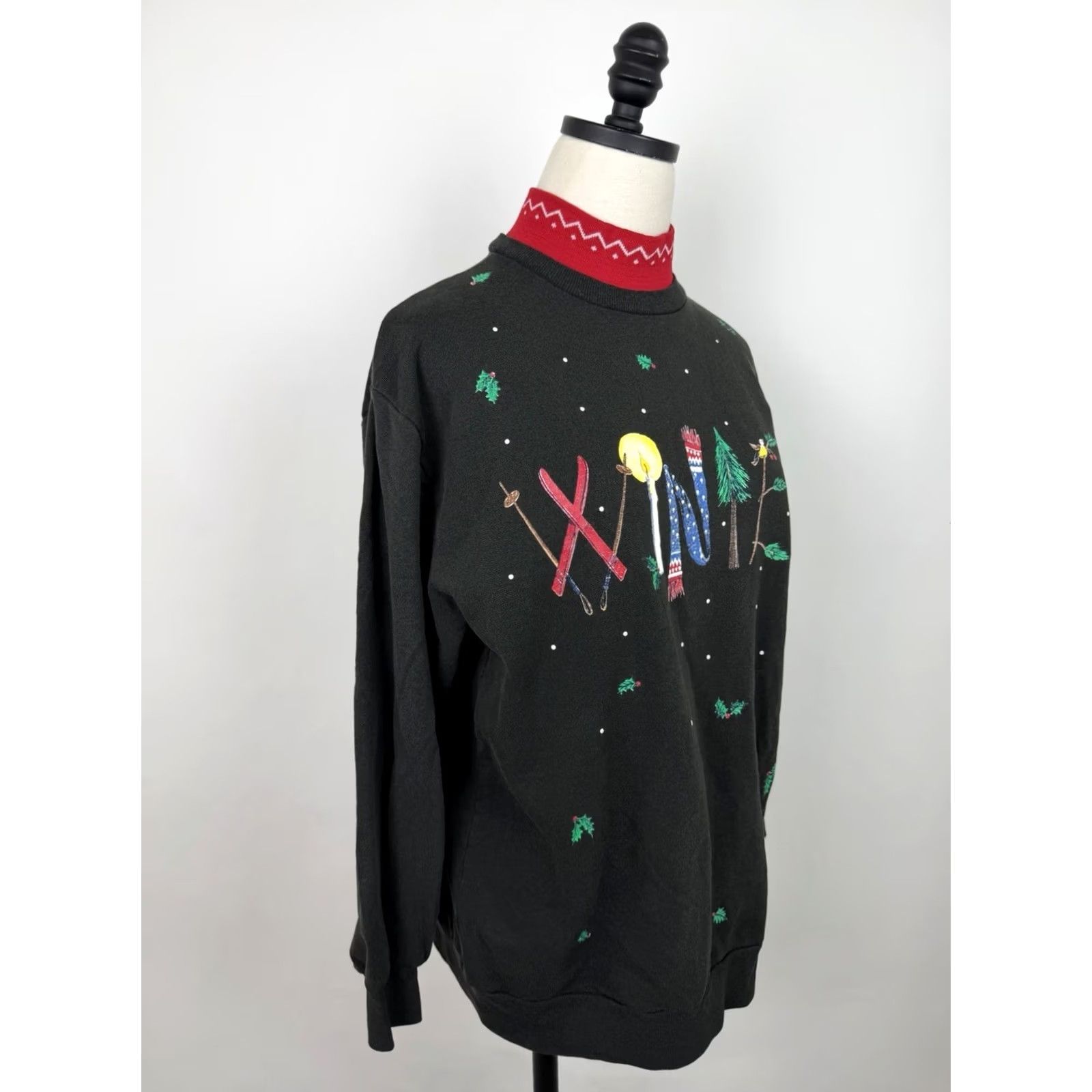 Vintage VINTAGE Bobbie Brooks Sweatshirt Womens Medium Mock Neck Christmas Holiday Pullover Knit Black 80s 90s Vintage Womens Medium Sweatshirt Size M / US 6-8 / IT 42-44 - 7 Thumbnail