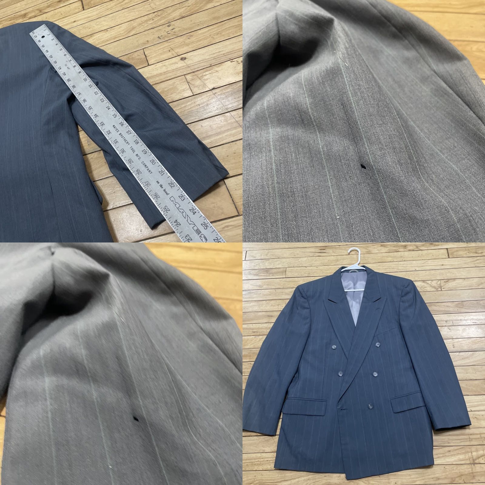 Vintage VINTAGE Mario Zignone 2 Piece Suit Men 44R Double-Breasted Gray Blue Stripe Peak Lapel Size 44R - 9 Thumbnail