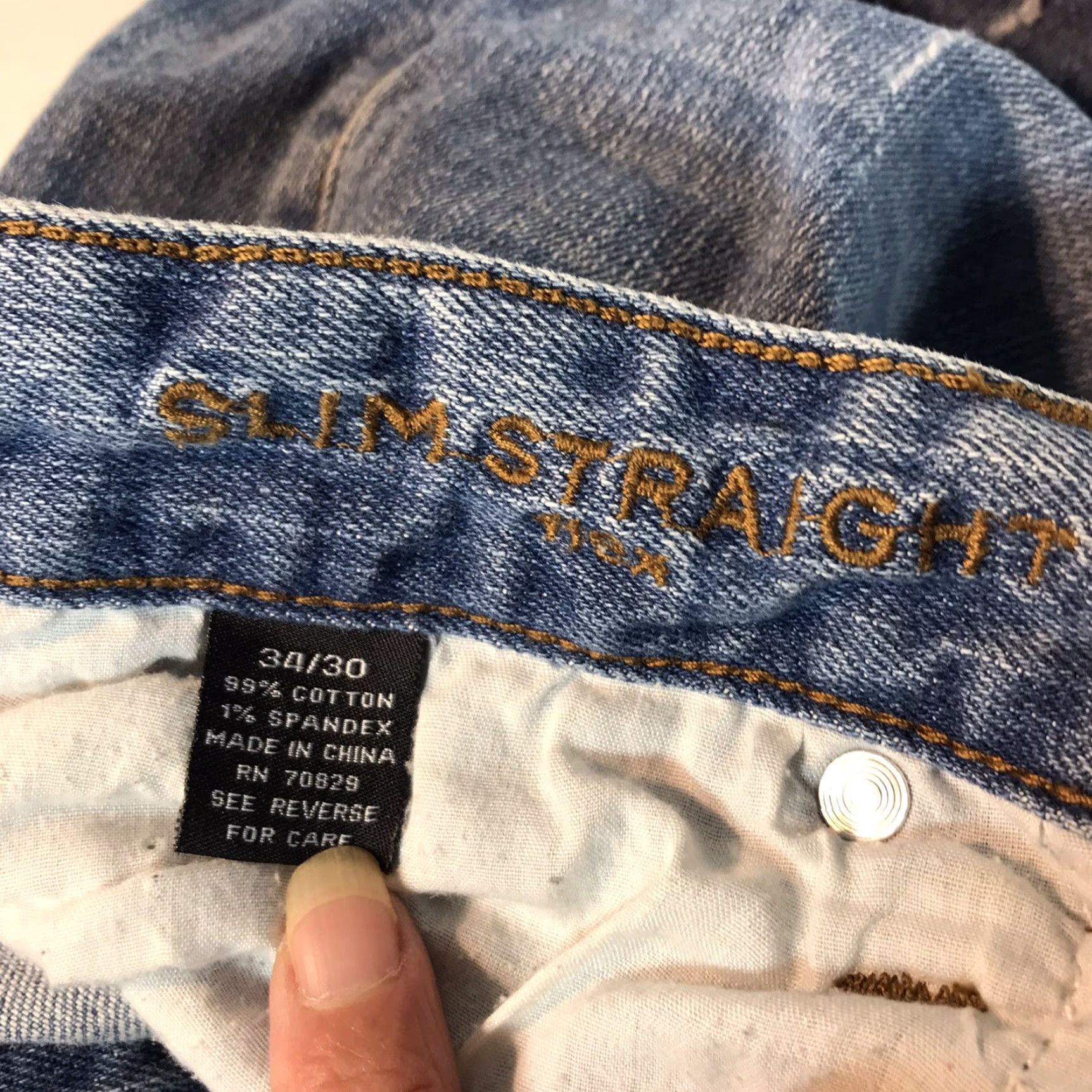 Carbon Carbon Slim Straight Flex Jeans Mens 34X30 Denim Blue Light Wash Distressed 5-Pocket Size US 34 / EU 50 - 5 Thumbnail