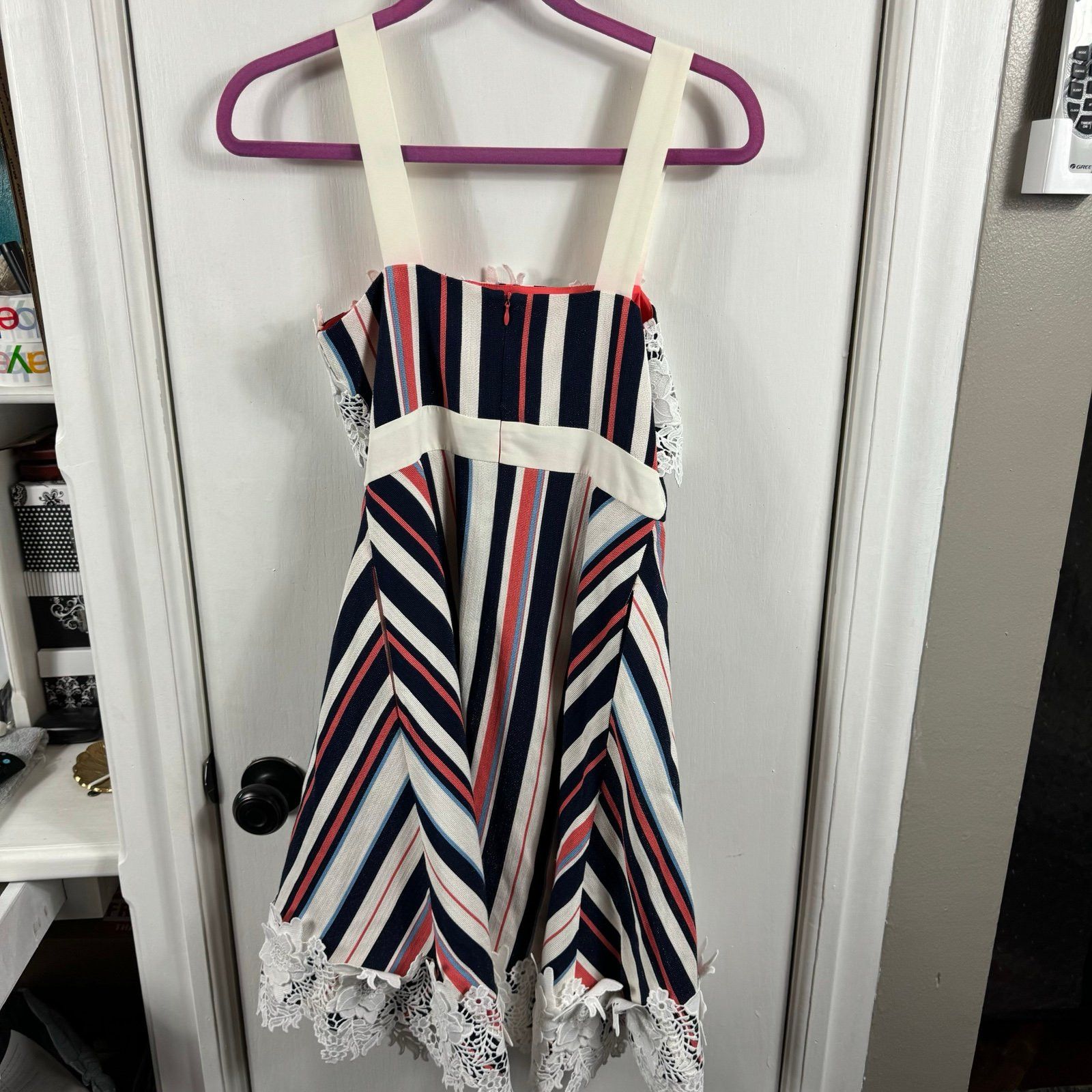 Badgley Mischka Belle by Badgley Mischka Claire Dress striped lace trim wov Size XS / US 0-2 / IT 36-38 - 8 Thumbnail