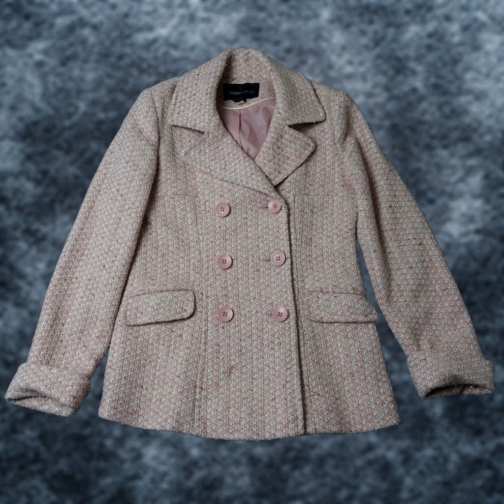 Vintage VINTAGE Moda International Coat Women's Small Pink Double Breasted Tweed Wool Pea Size S / US 4 / IT 40 - 1 Thumbnail