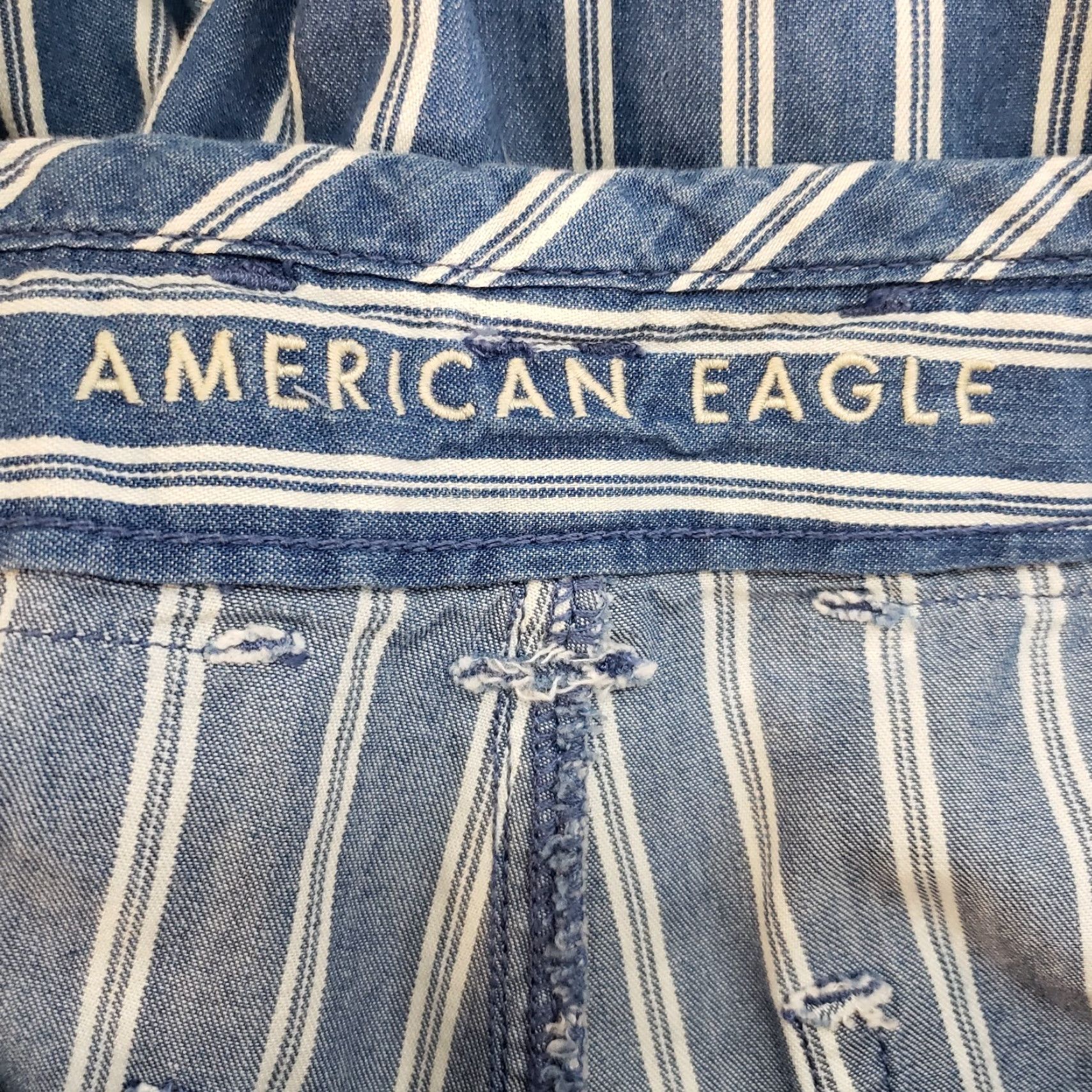 American Eagle Outfitters American Eagle Womens Wide Leg Pants Sz 4 Blue White Stripe High Rise Cotton Size 27" / US 4 / IT 40 - 7 Thumbnail