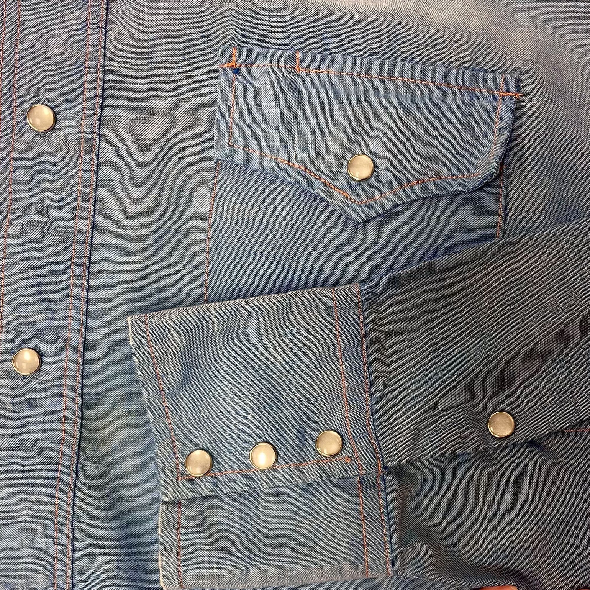 Other Vtg HIPPIE Cowboy Ultra Thin CHAMBRAY Western Pearl Snap Size US L / EU 52-54 / 3 - 4 Thumbnail