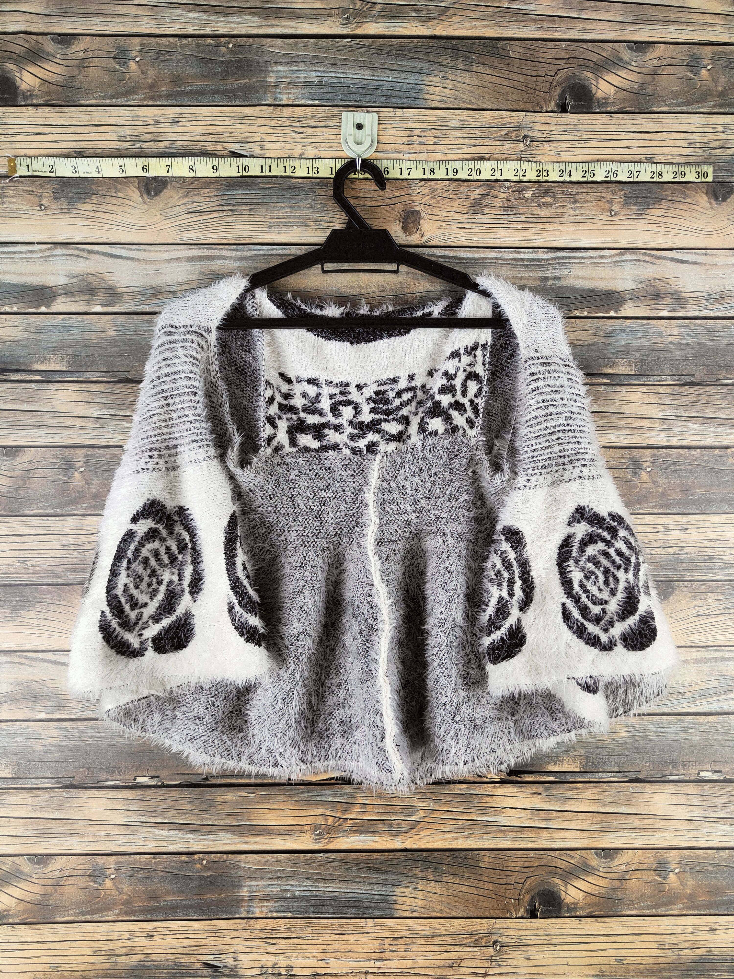 Japanese Brand DL Todo Black White Fur Mohair Knitwear #46-985 Size S / US 4 / IT 40 - 1 Thumbnail