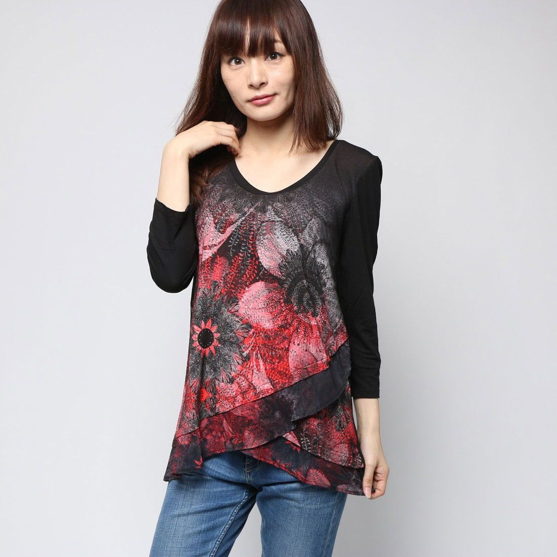 Designer × Desigual Desigual Wmns Black Red Floral 3/4 Sleeve Blouse Graphic Top Size L / US 10 / IT 46 - 1 Thumbnail