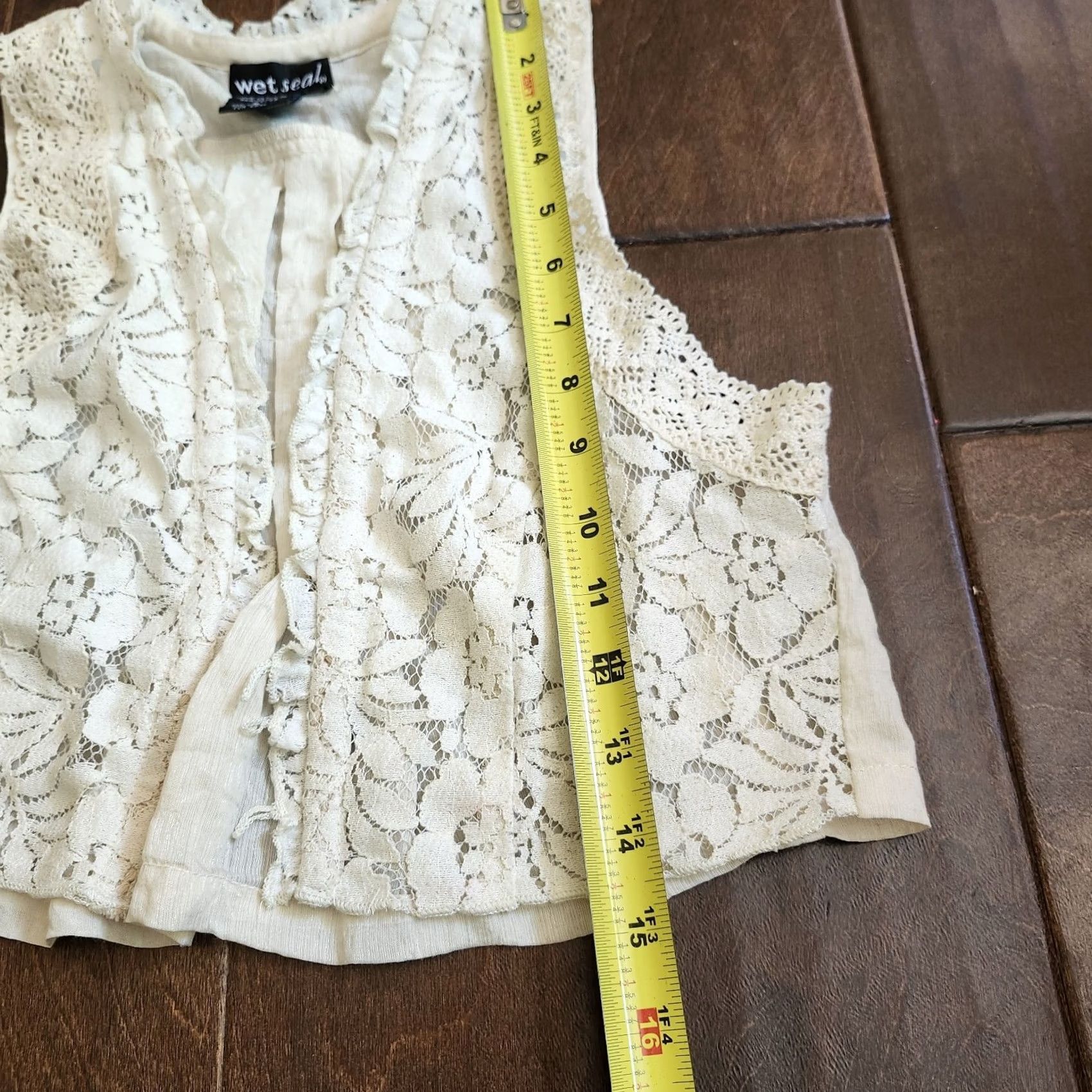 Vintage Wet Seal Blouse Cropped Button Lace Floral Sleeveless S White 100% Cotton Juniors Regular Womens Girls (Teens) Size S / US 4 / IT 40 - 7 Thumbnail