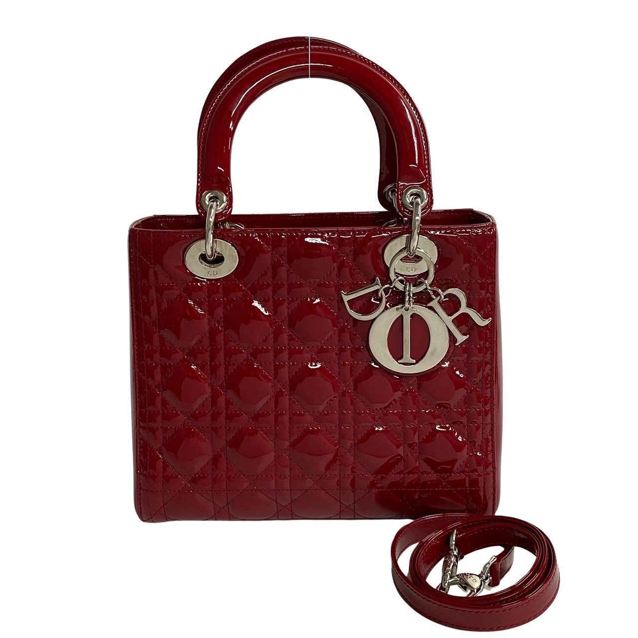 image of Dior Medium Cannage Patent Lady Dior in Red, Women's