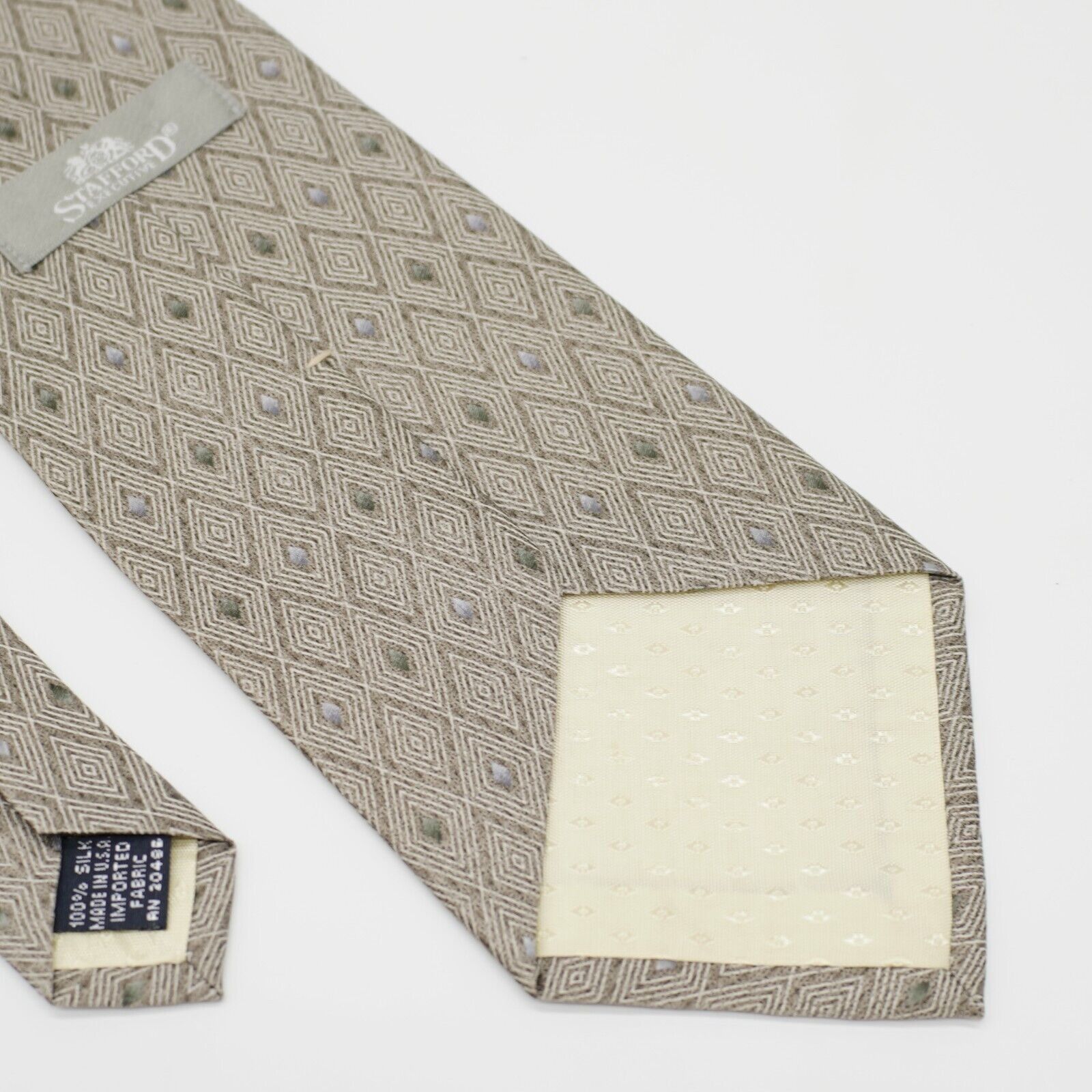 Stafford Stafford Executive Tan Green Geometric Print Wide Silk Tie Size ONE SIZE - 5 Thumbnail