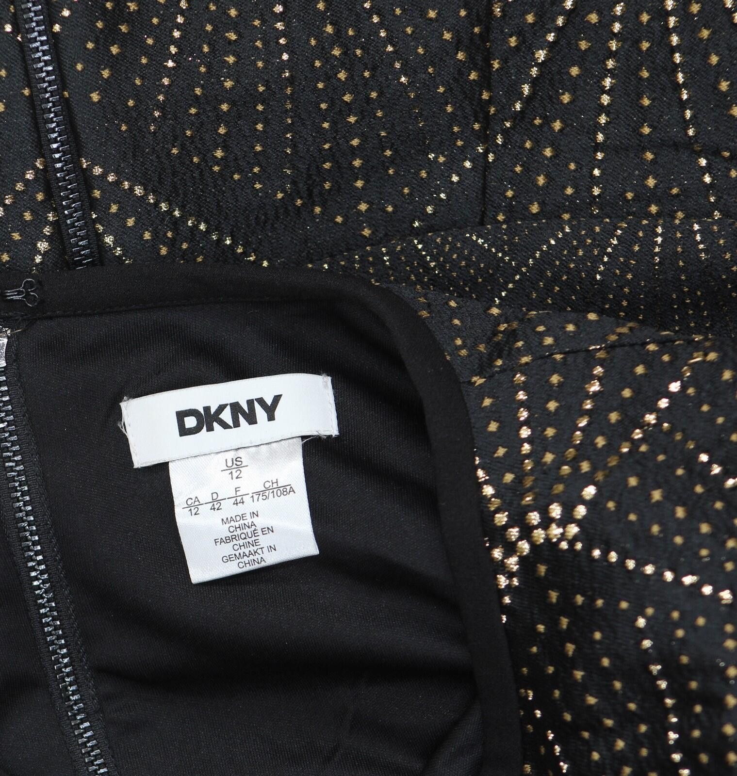 DKNY New Dkny Jewel Neck Mini Fit And Flare Dress Black/gold 12 Size XL / US 12-14 / IT 48-50 - 3 Thumbnail