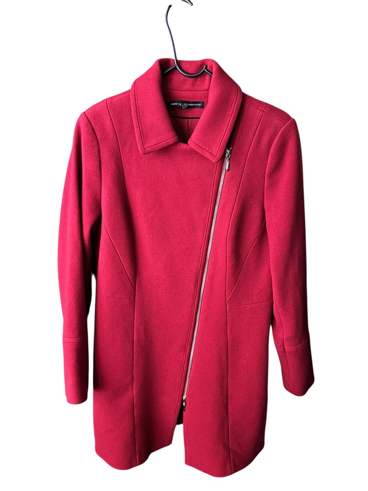 White House Black Market White House Black Market RedAsymmetrical Zip Wool-Blend Coat Size M / US 6-8 / IT 42-44 - 1 Thumbnail