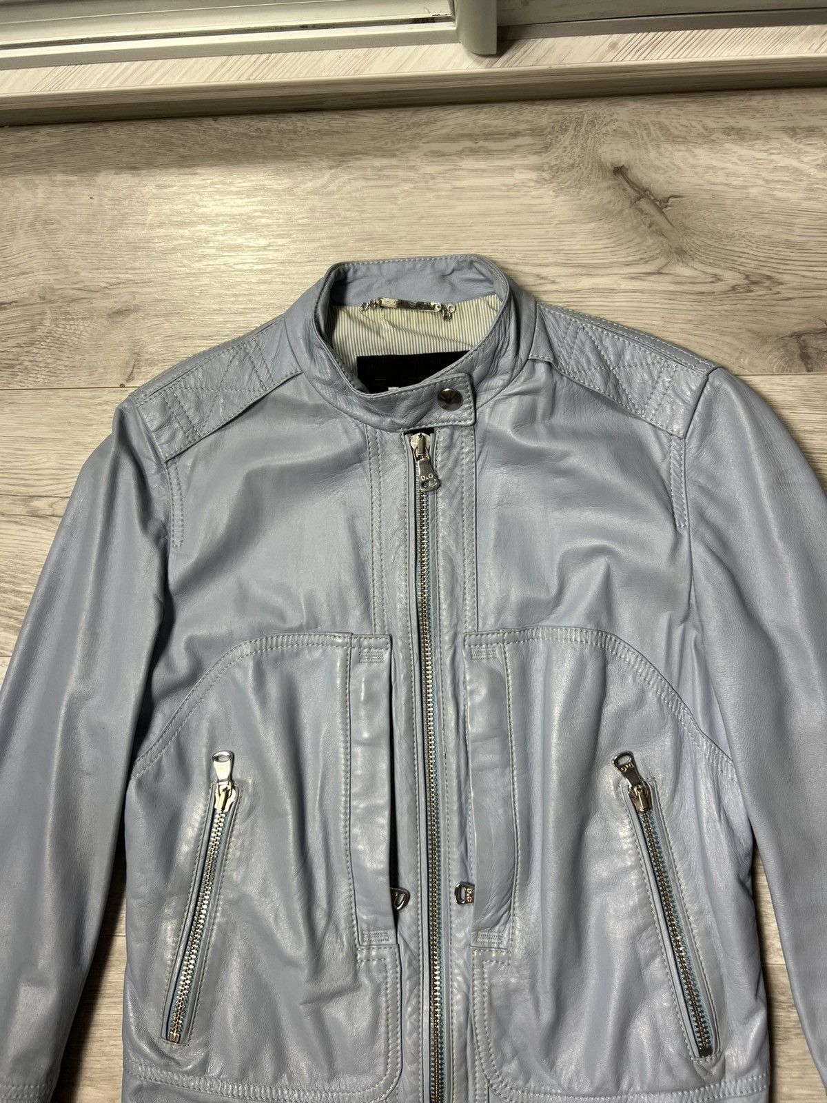 Dolce & Gabbana × Vintage Rare Dolce Gabbana Blue Leather Biker Jacket Size 44 Size M / US 6-8 / IT 42-44 - 2 Thumbnail