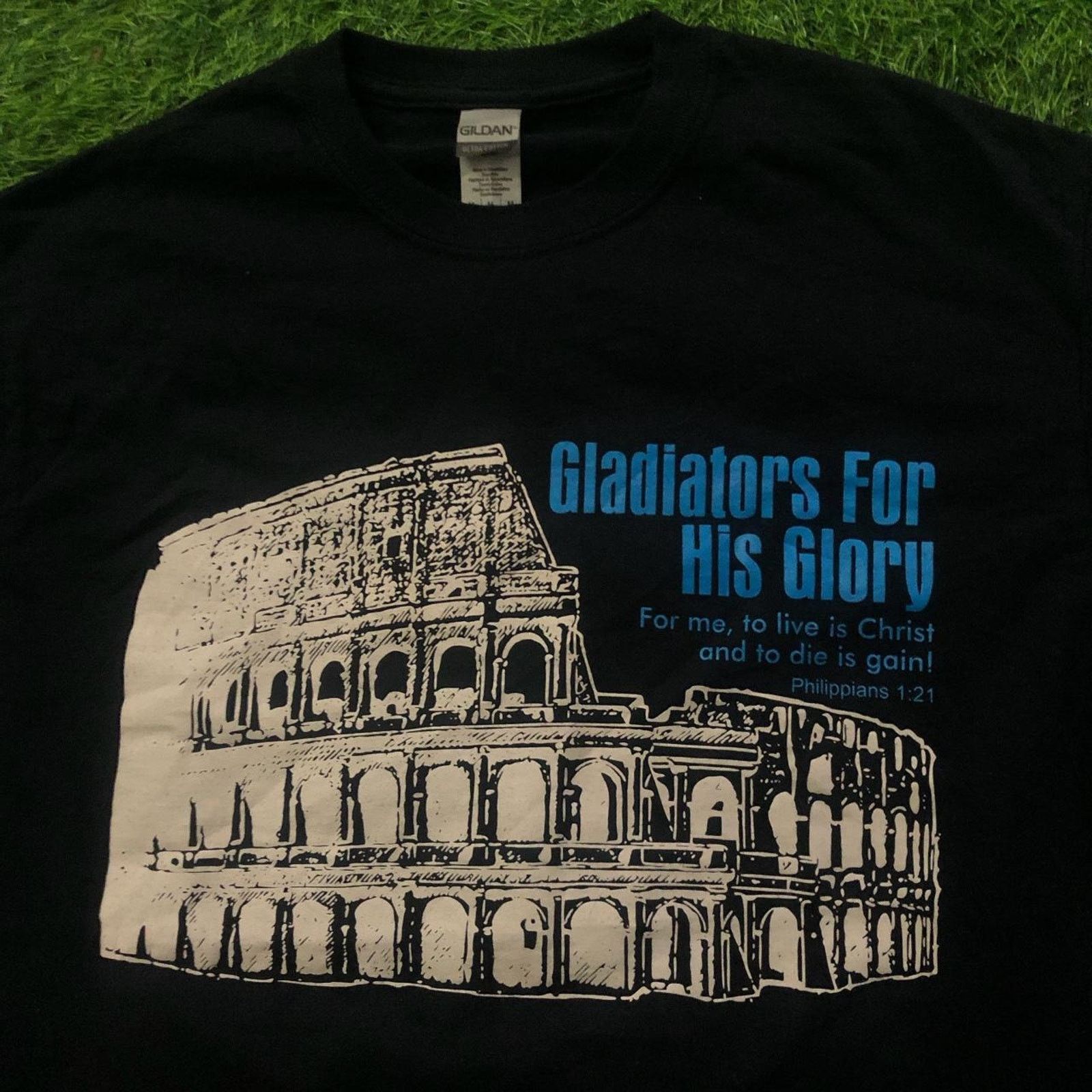 Gildan Men’s Black ‘Gladiators For His Glory’ Graphic Tee Size US M / EU 48-50 / 2 - 3 Thumbnail