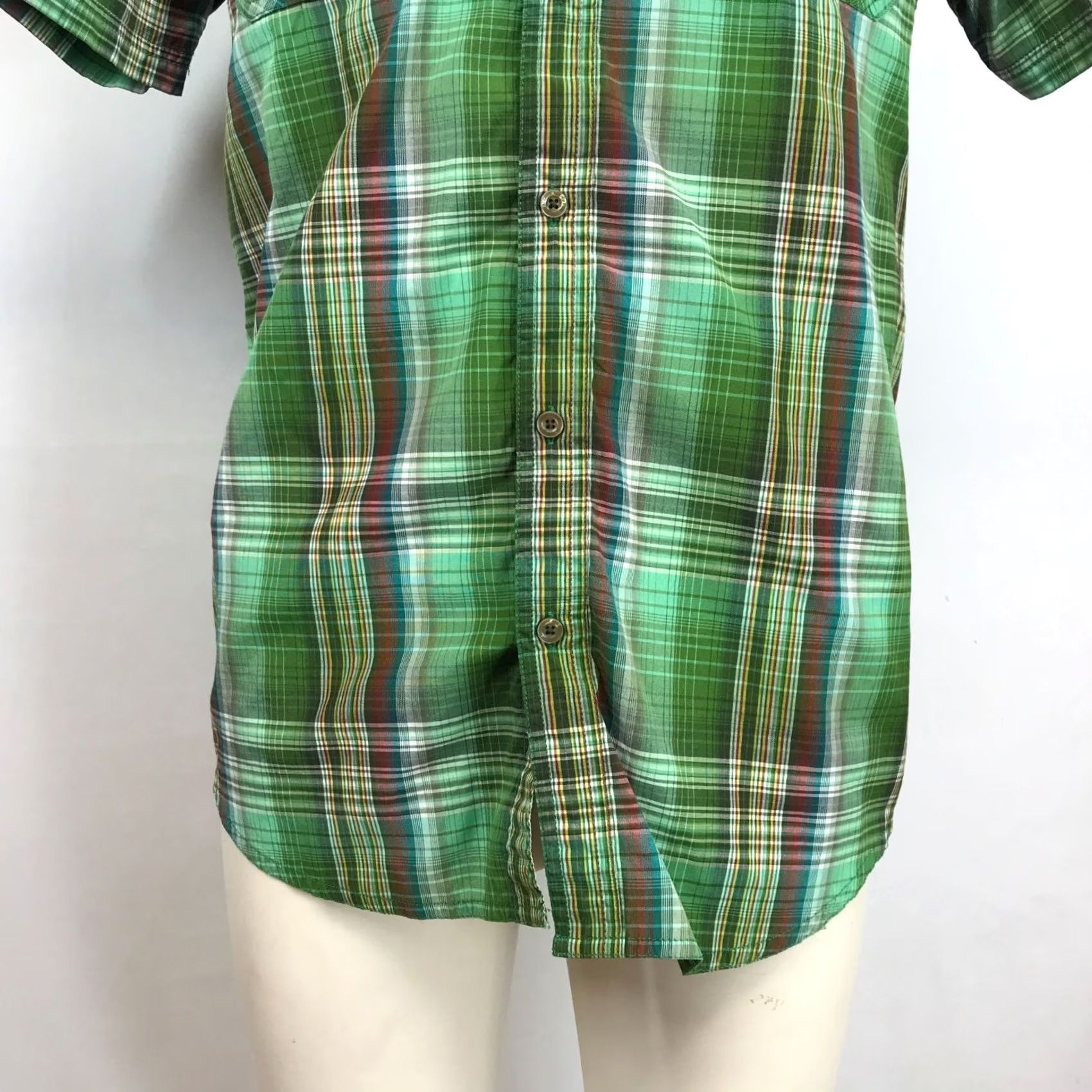 Prana prAna MEN'S M GREEN PLAID SHORT SLEEVE COLLARED BUTTON ORGANIC COTTON Shirt Size US 31 - 3 Thumbnail