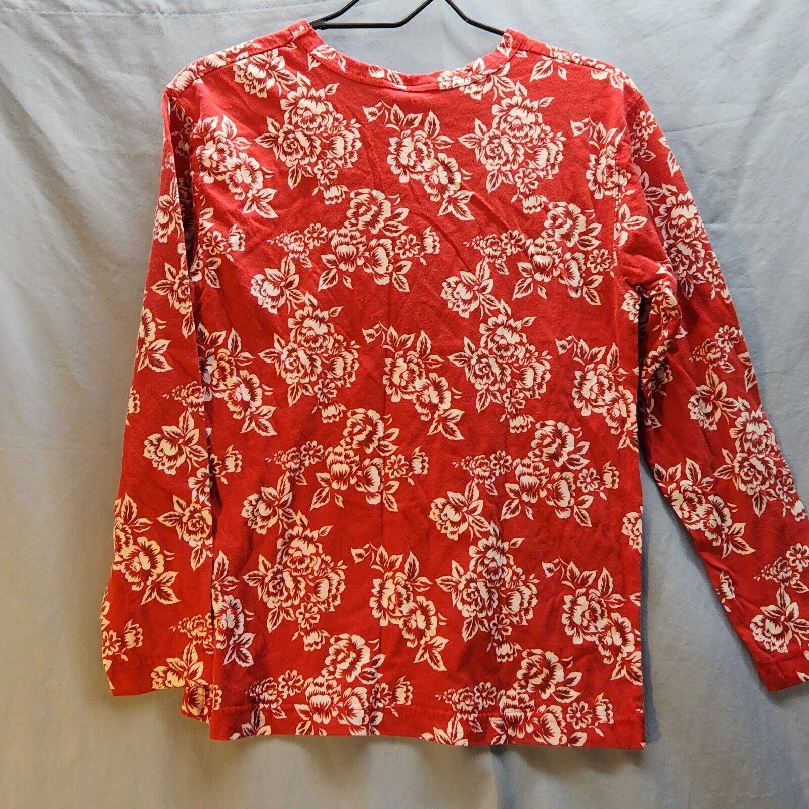 Designer Talbots Red Floral Long Sleeve Top Size Small 100% Cotton Size S / US 4 / IT 40 - 6 Thumbnail