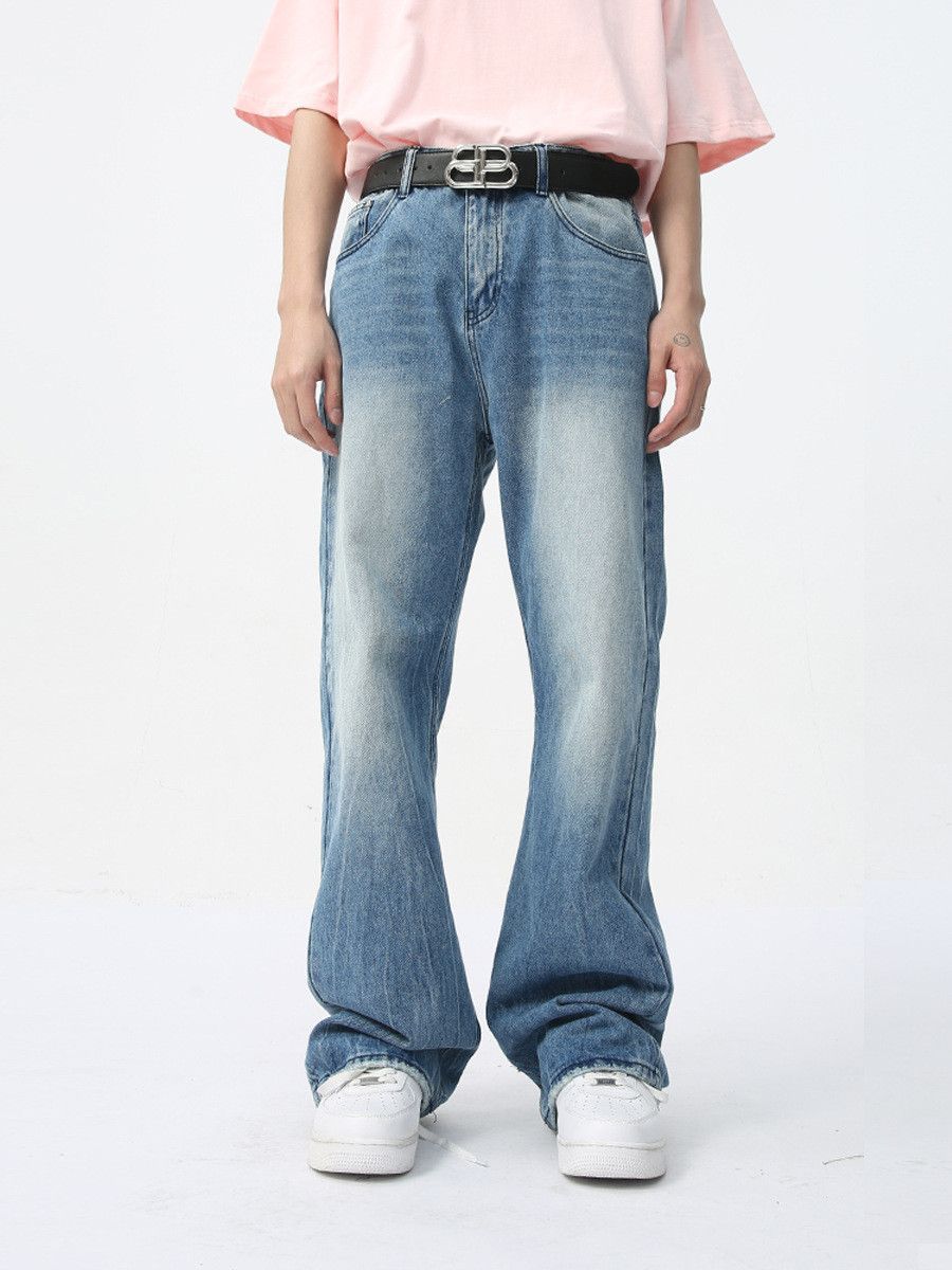 Japanese Brand Men's clean fit straight leg washed loose jeans Size US 32 / EU 48 - 1 Thumbnail