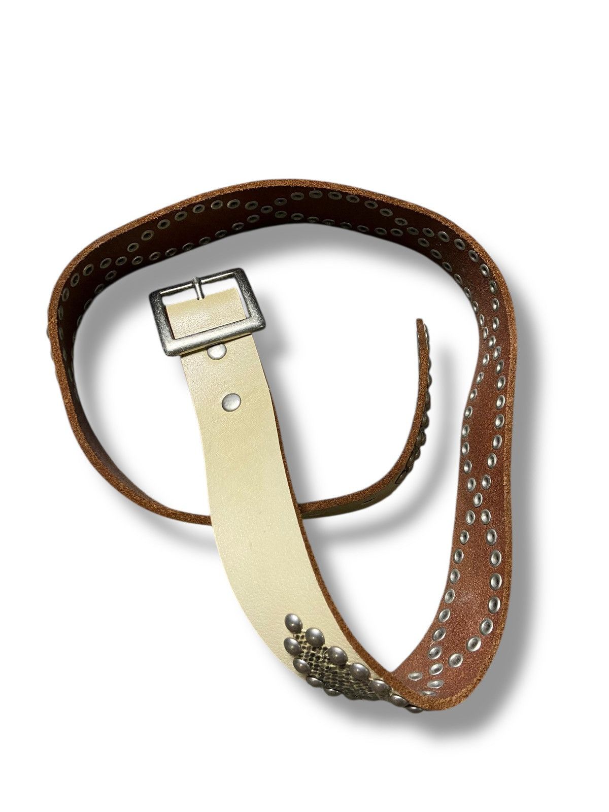 Japanese Brand 🔥 METAL STUDDED LEATHER BELT 🔥 (142) Size 42 - 2 Thumbnail