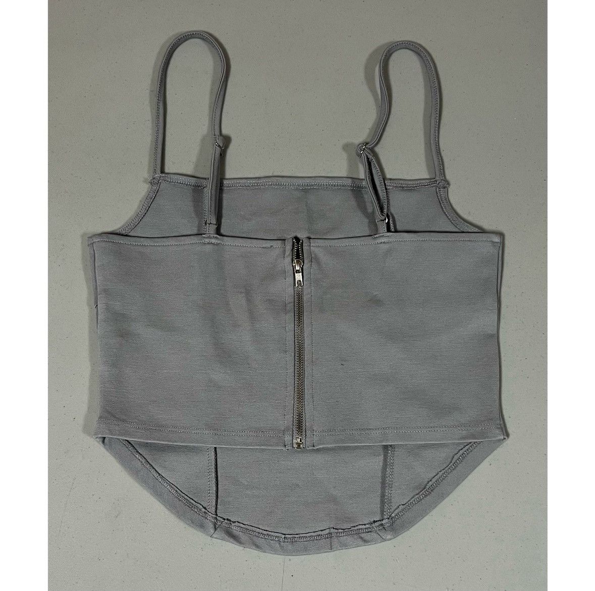 Vintage Gray Solid Fitted Zipper Tank Crop Top Shirt Blouse Size M 🩶 Size M / US 6-8 / IT 42-44 - 4 Thumbnail