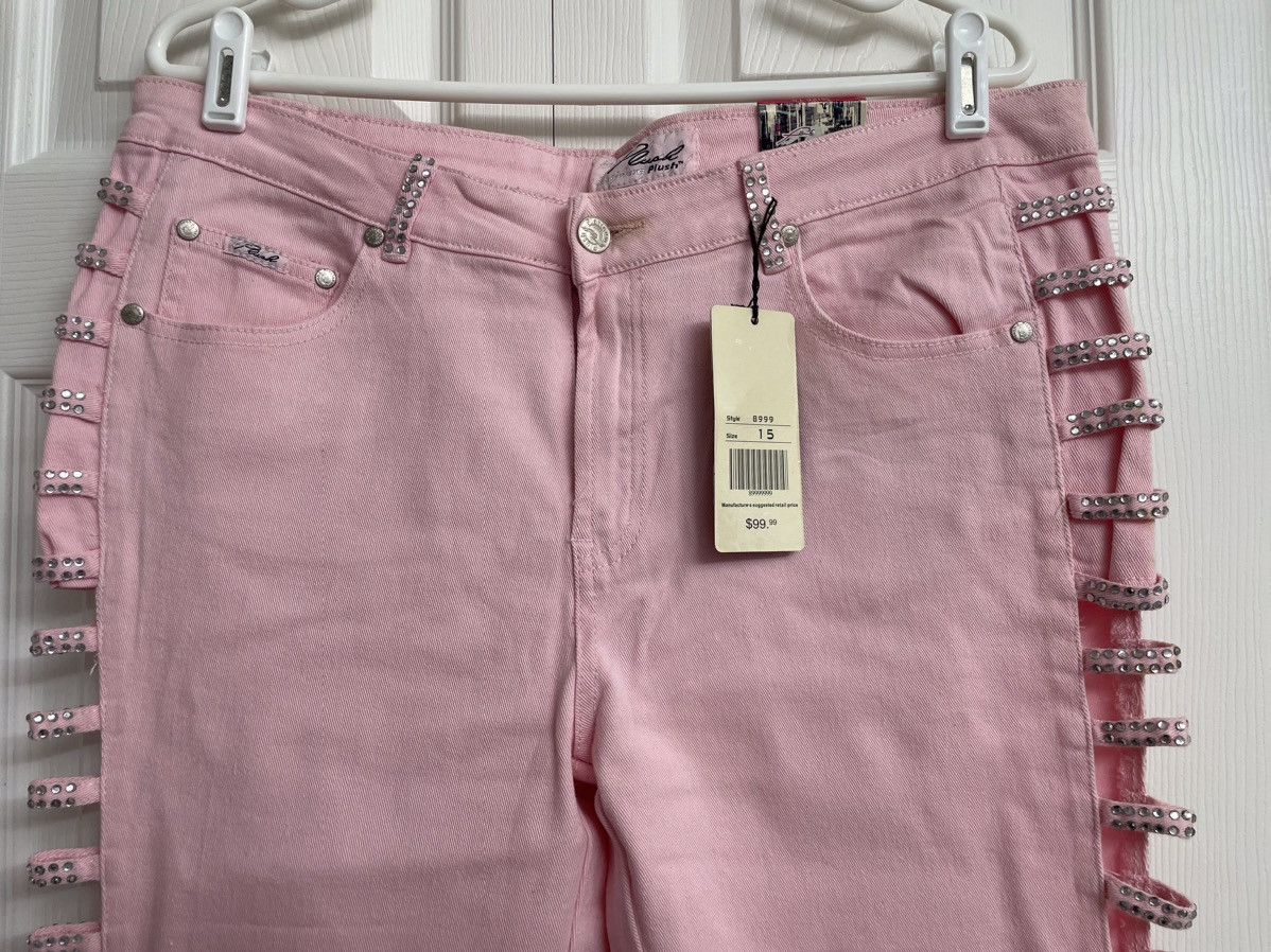 Vintage Platinum Plush Open Leg Rhinestone Jeans Pink New Size 15 Size 38" / US 16 / IT 52 - 4 Thumbnail