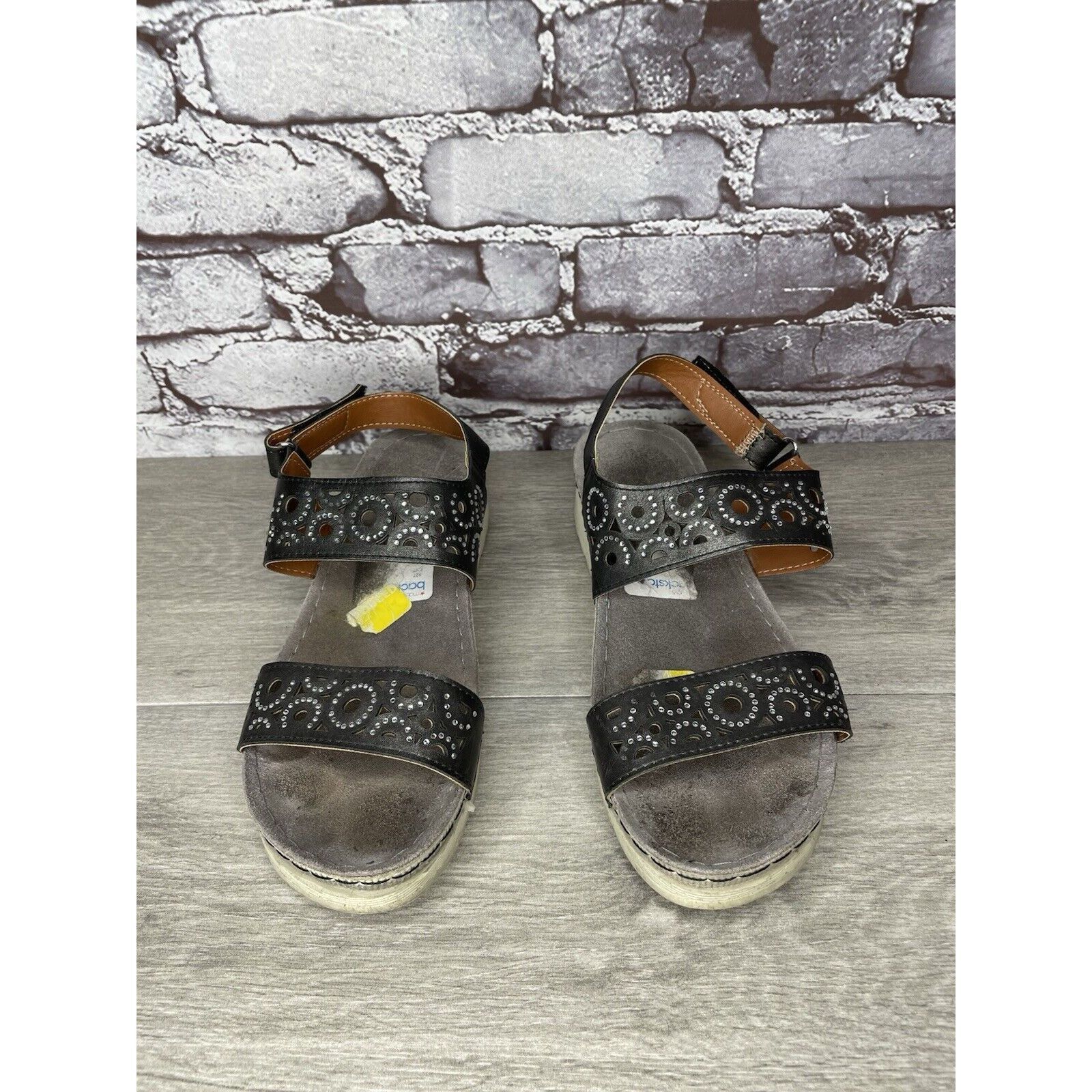 Call It Spring Flexus Spring Step Anatomic Black Leather Rhinestone Strap S Size US 10 / IT 40 - 21 Thumbnail