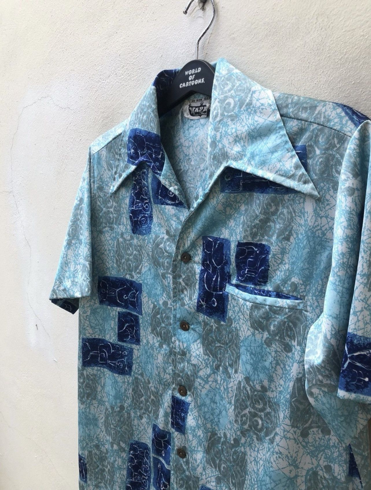 Vintage Vintage 70s NAPILI Abstract Cave Art Collar Sharp Hawaiian Size US M / EU 48-50 / 2 - 12 Thumbnail