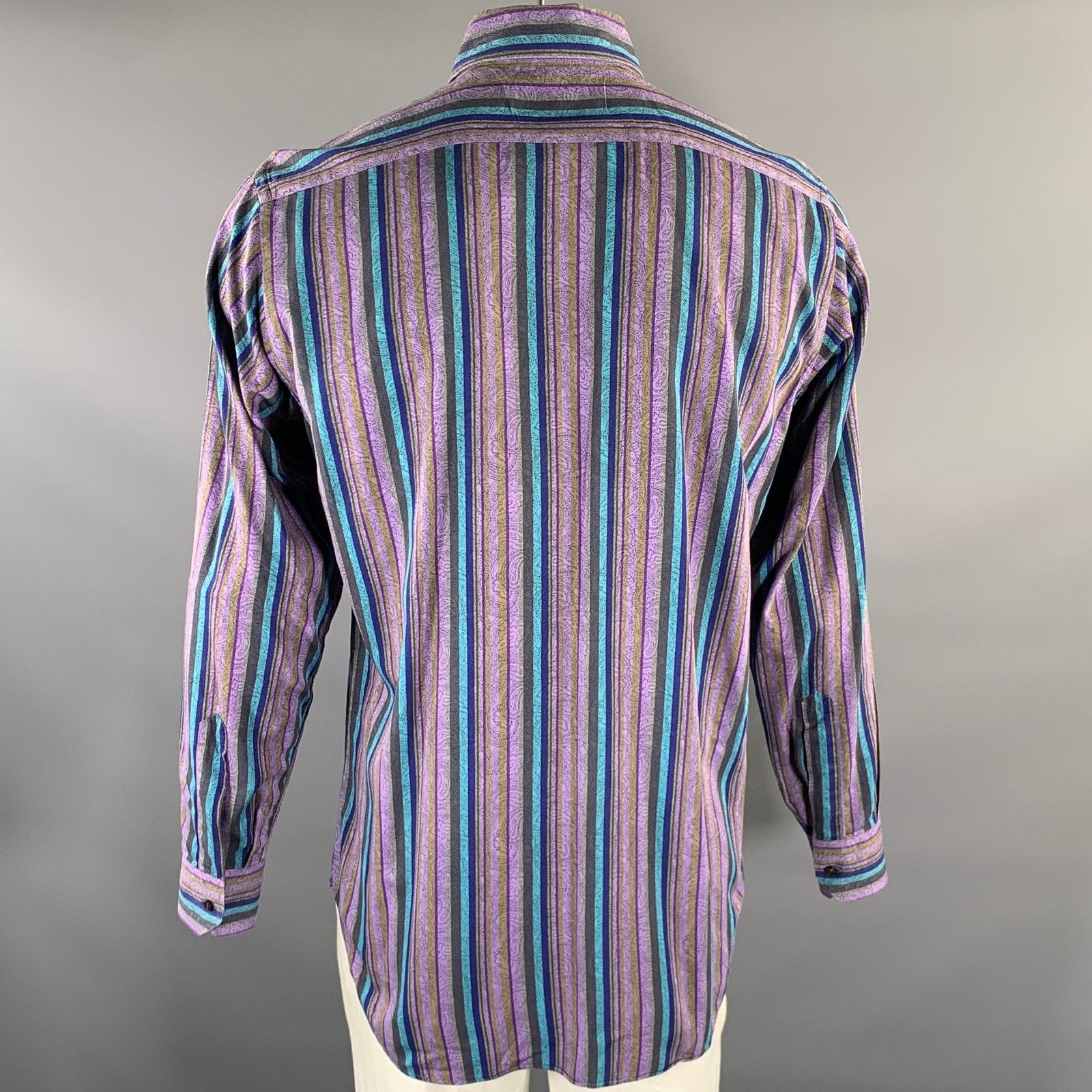 Etro ETRO XL Purple Blue Brown Stripe Paisley Long Sleeve Shirt Size US XL / EU 56 / 4 - 4 Thumbnail