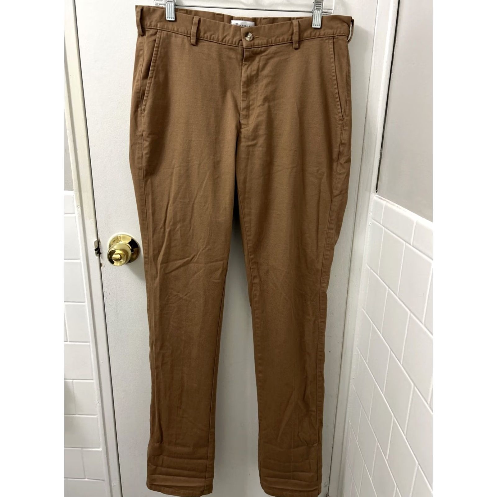 Peter Millar Peter Millar Pants Mens 33x36 Chino Brown Pima Cotton Spandex Flat Front Tapered YKK Pockets Size US 33 - 2 Thumbnail