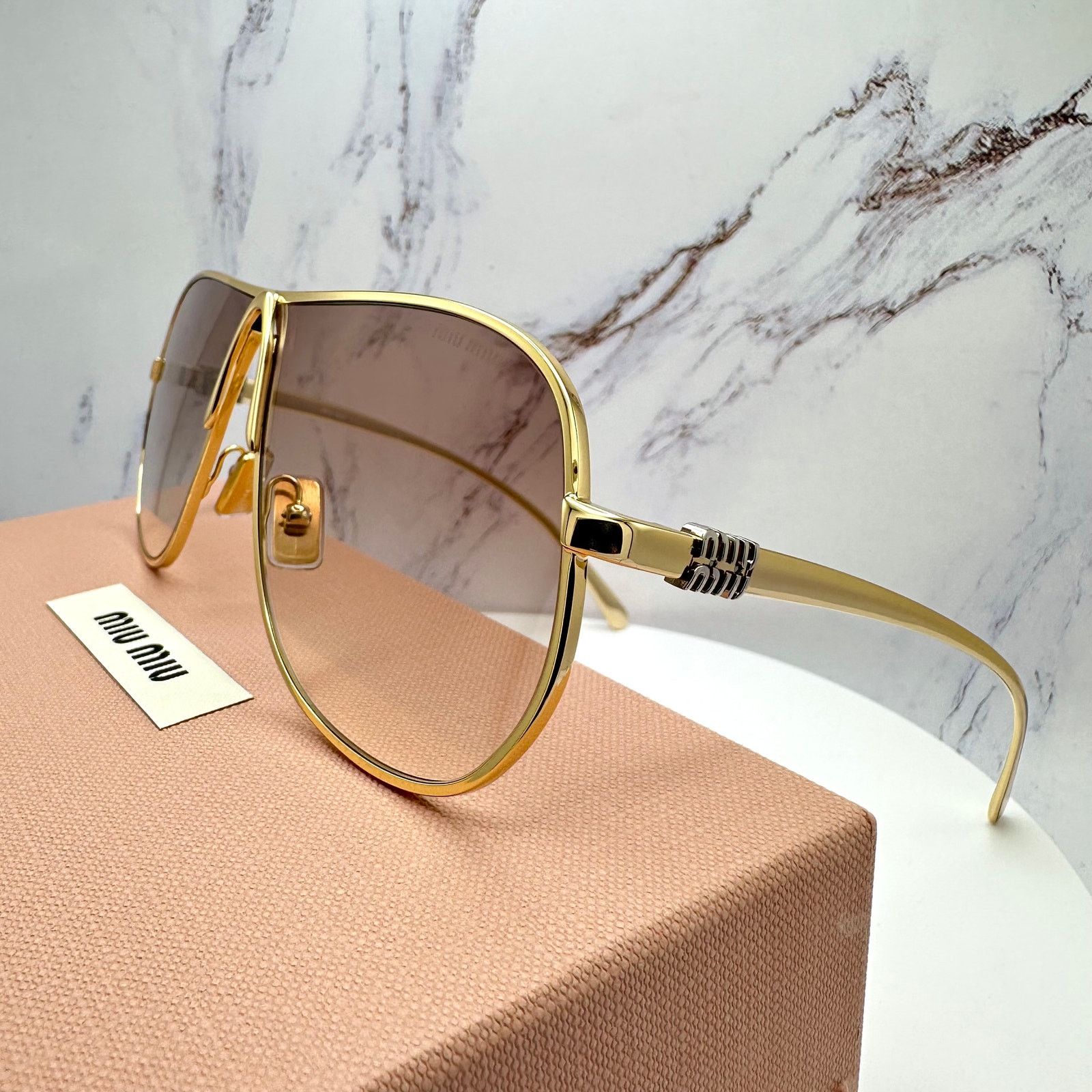 Miu Miu New MIU MIU Sunglasses Gold Brown Gradient Metal Aviator Size ONE SIZE - 10 Thumbnail