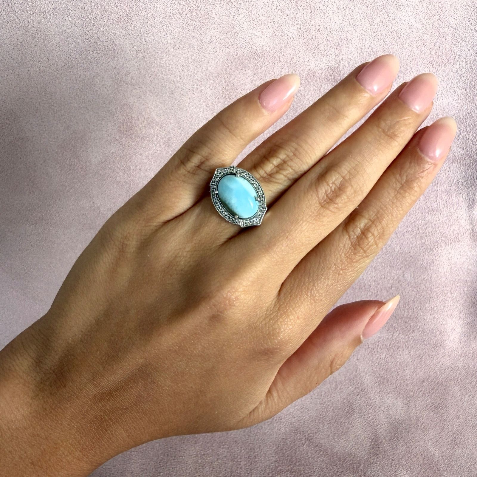 Sterling Silver sterling silver blue larimar & white topaz halo ring size 6 Size ONE SIZE - 2 Thumbnail