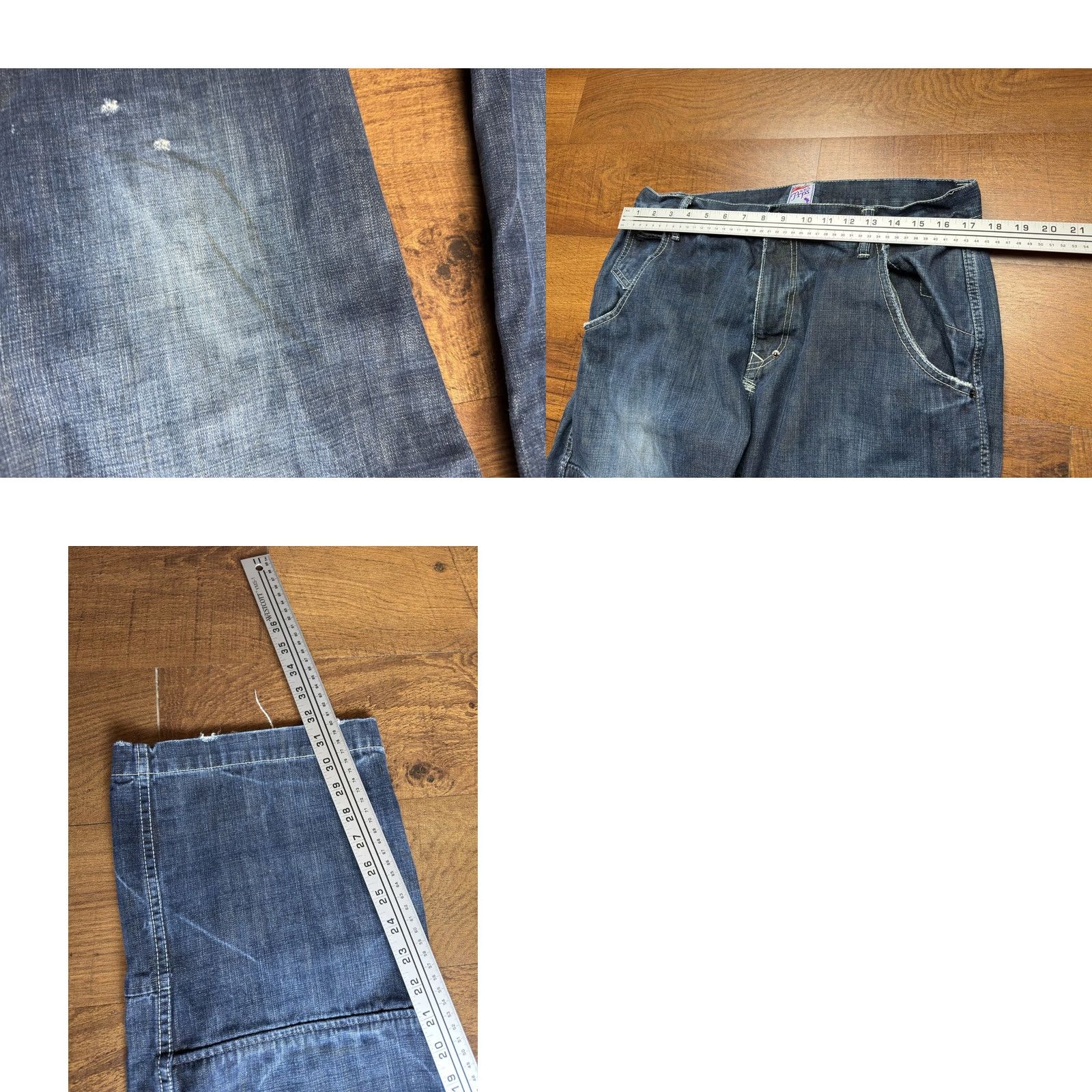 Prps PRPS Jeans Mens Japanese Denim Double Knee Distressed Painters Jeans 36x32 Blue Slim Straight Mens Size US 36 / EU 52 - 9 Thumbnail