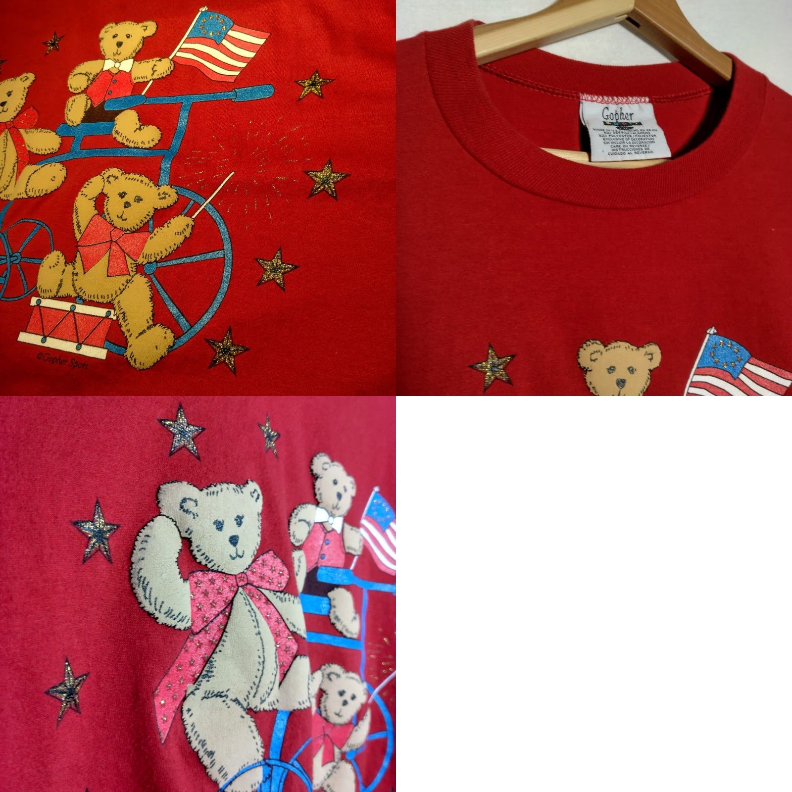 Vintage VINTAGE Gopher Sport T-Shirt USA Patriotic Bicycle Teddy Bear Cropped Short Sleeve Red Large Women Size L Size L / US 10 / IT 46 - 8 Thumbnail