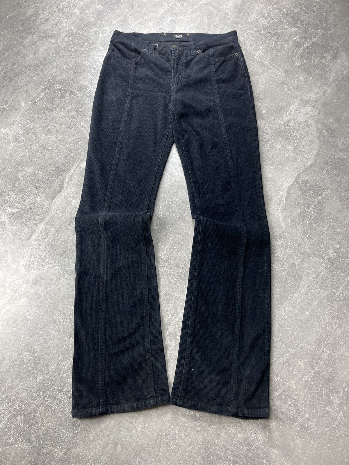 Dolce & Gabbana × Vintage Dolce & Gabbana Navy Blue Corduroy Logo Flared Pants Size 28" / US 6 / IT 42 - 7 Thumbnail
