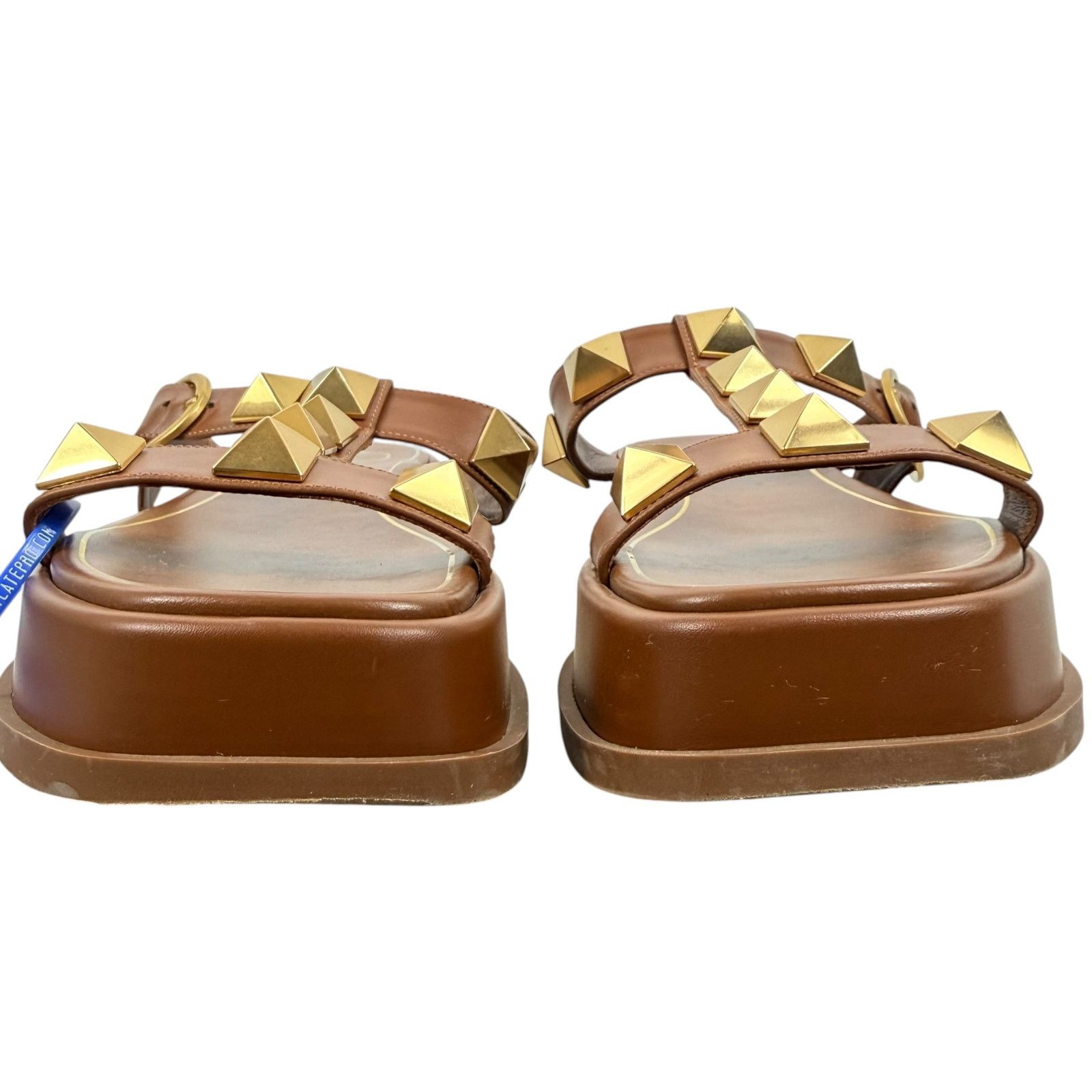Valentino Valentino Garavani Roman Stud Platform Leather Slides Brown Size US 7.5 / IT 37.5 - 4 Thumbnail