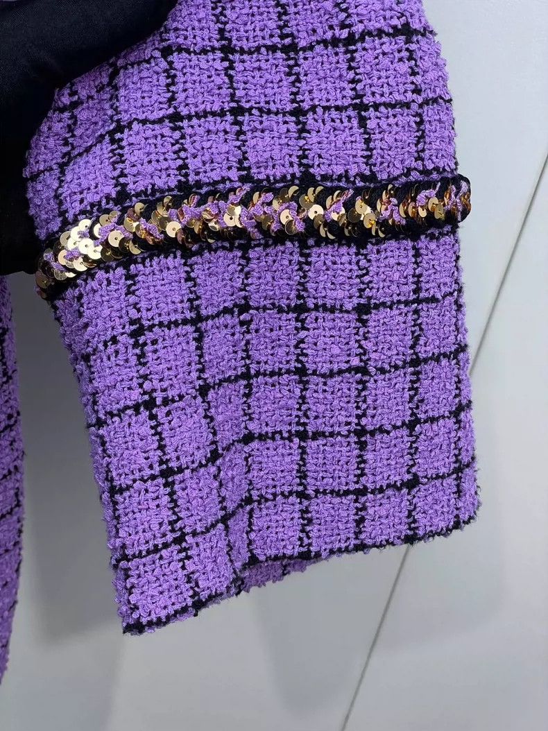 Chanel Chanel 22S purple plaid sequin slit jacket 2504-Nextarrow Size XS / US 0-2 / IT 36-38 - 3 Thumbnail
