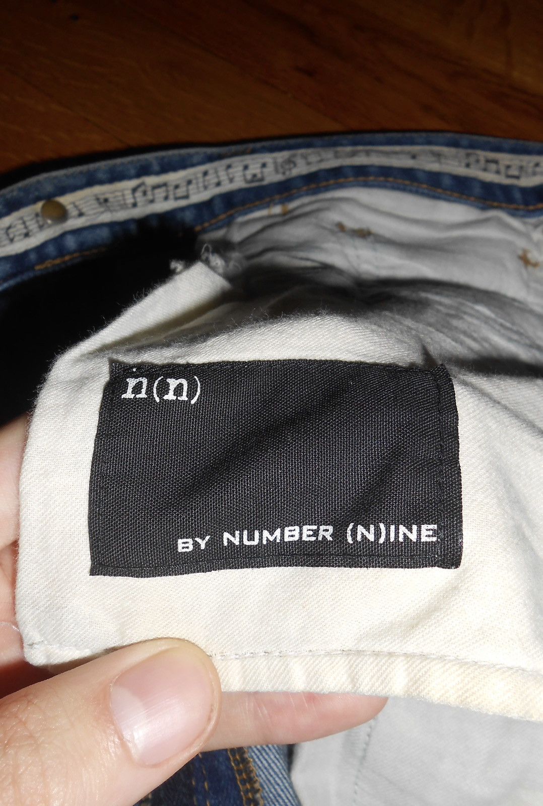 number (n)ine distressed repair denim