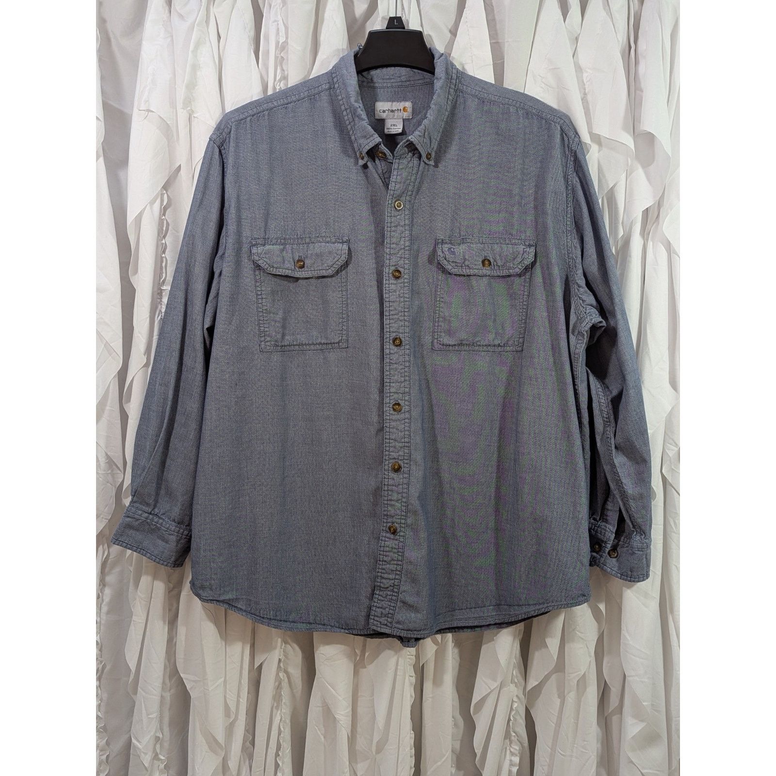 Carhartt Carhartt Heavy Cotton Canvas Work Shirt Blue Distressed 2XL Size US XXL / EU 58 / 5 - 1 Thumbnail