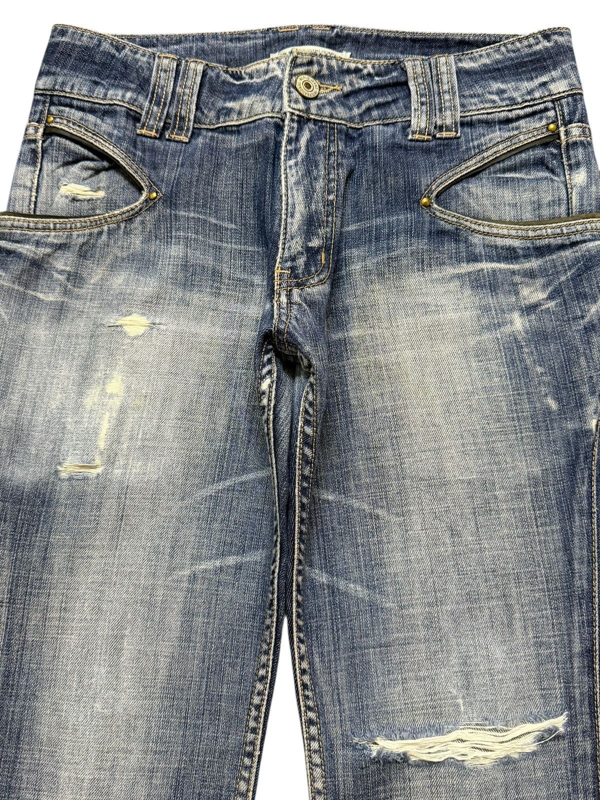 If Six Was Nine Vintage Michel Klein Blue Faded Wash Distress Wide Leg Flare Size US 30 / EU 46 - 3 Thumbnail