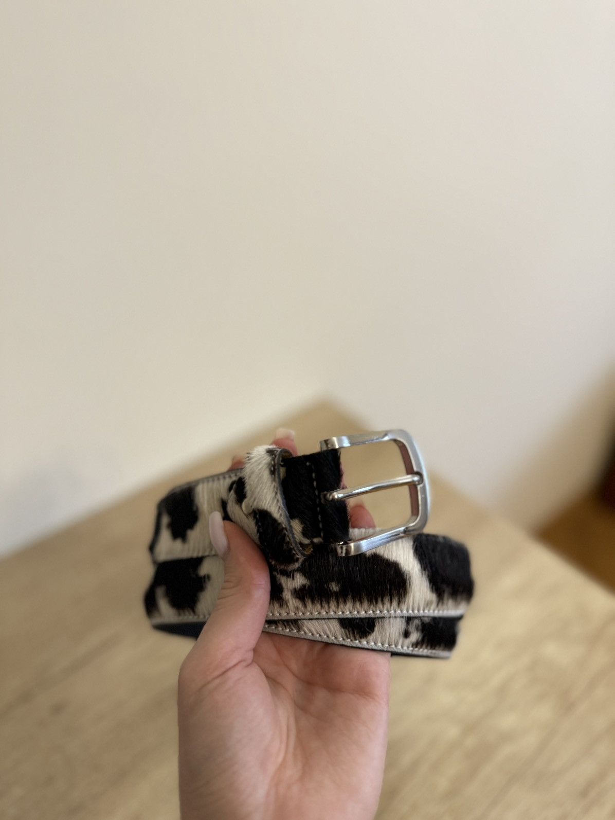 Other Italy Cowhide Leather Belt Y2K – Dalmatian Print Size ONE SIZE - 5 Thumbnail