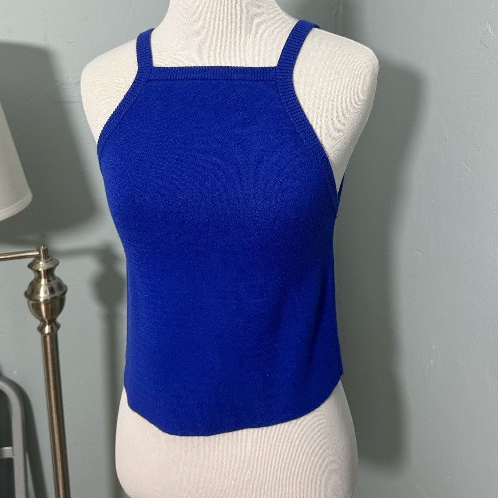 Alice + Olivia Alice + Olivia Cabot High Neck Fitted Tank Top Cobalt Blue Size L / US 10 / IT 46 - 2 Thumbnail
