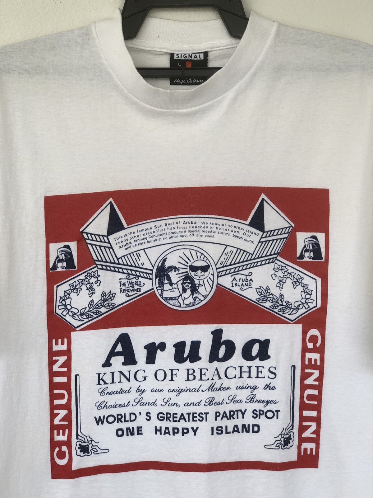 Vintage Vintage 90s Aruba King Of Beach Surfing Tee Size US L / EU 52-54 / 3 - 1 Thumbnail