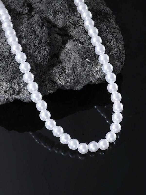 Jewelry x Vintage Pearl Casual Y2K Necklace Chain in Silver, Men's