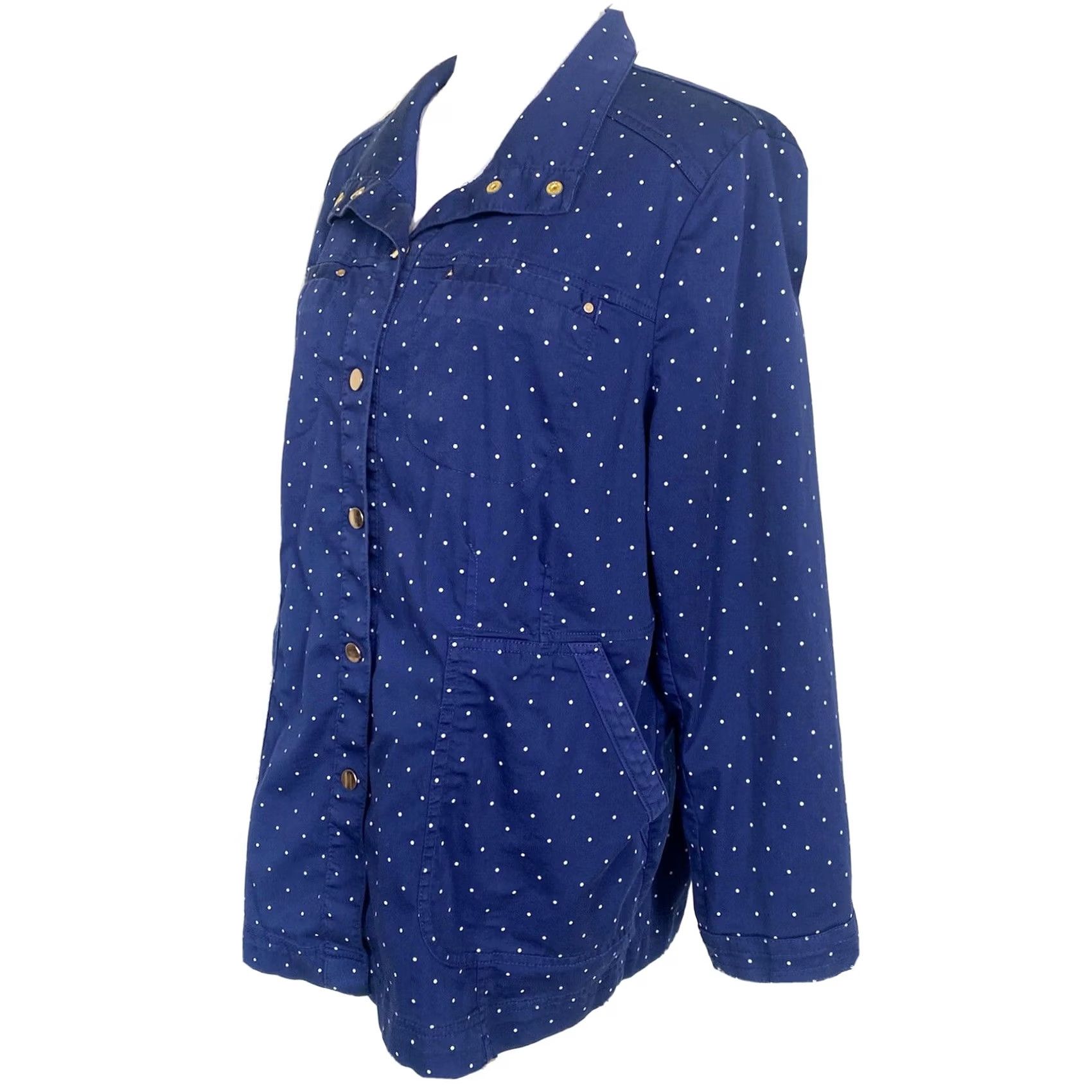 Vintage Chico’s Women's Utility Jacket Dark Blue Polka Dot Luxe Twill Cotton Sz XL (3) Size XL / US 12-14 / IT 48-50 - 2 Thumbnail