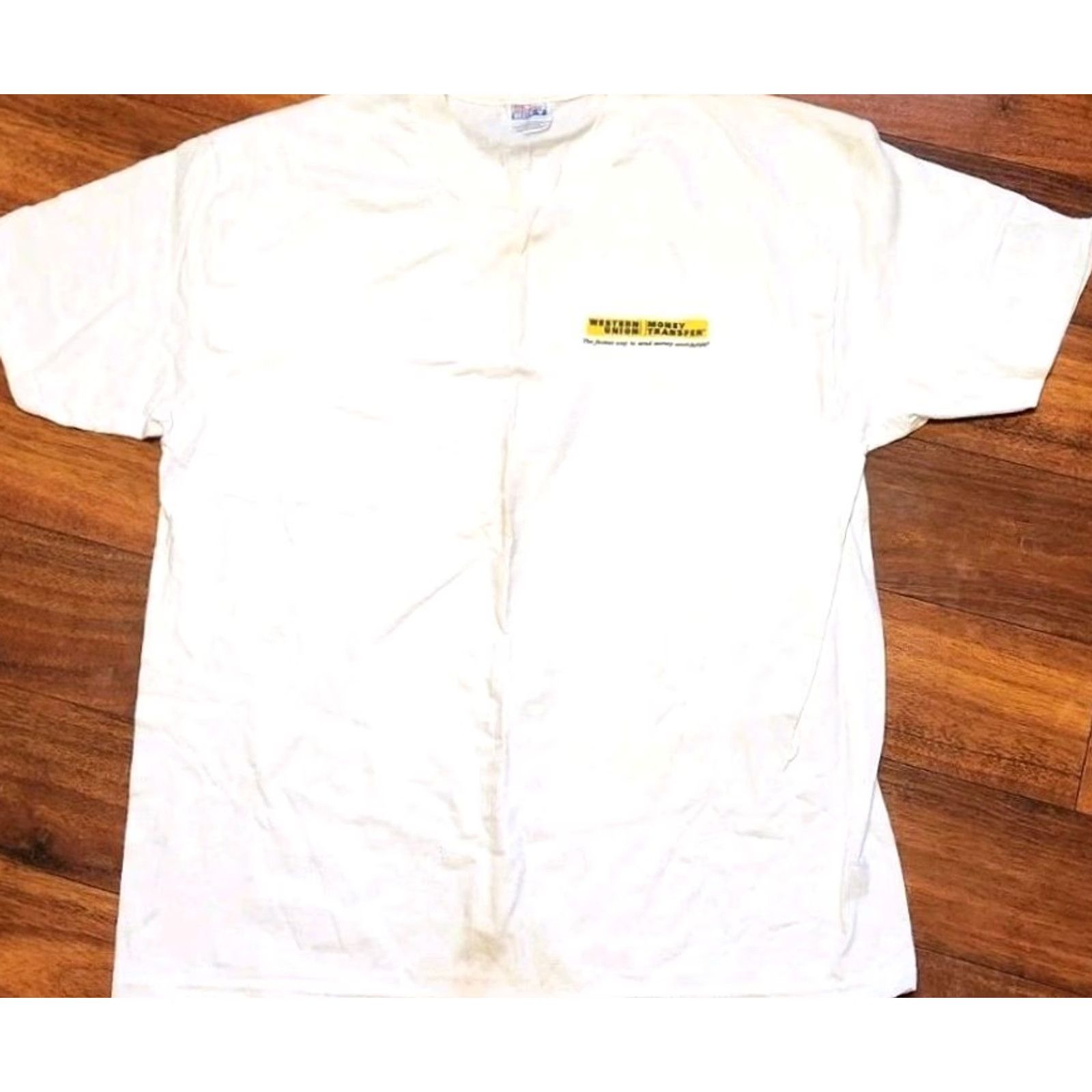 Hanes VINTAGE Hanes Western Union Money Transfer T Shirt Men's XL Double Sided White Cotton Graphic Print 90s Retro Money Theme Mens Size US XL / EU 56 / 4 - 5 Thumbnail