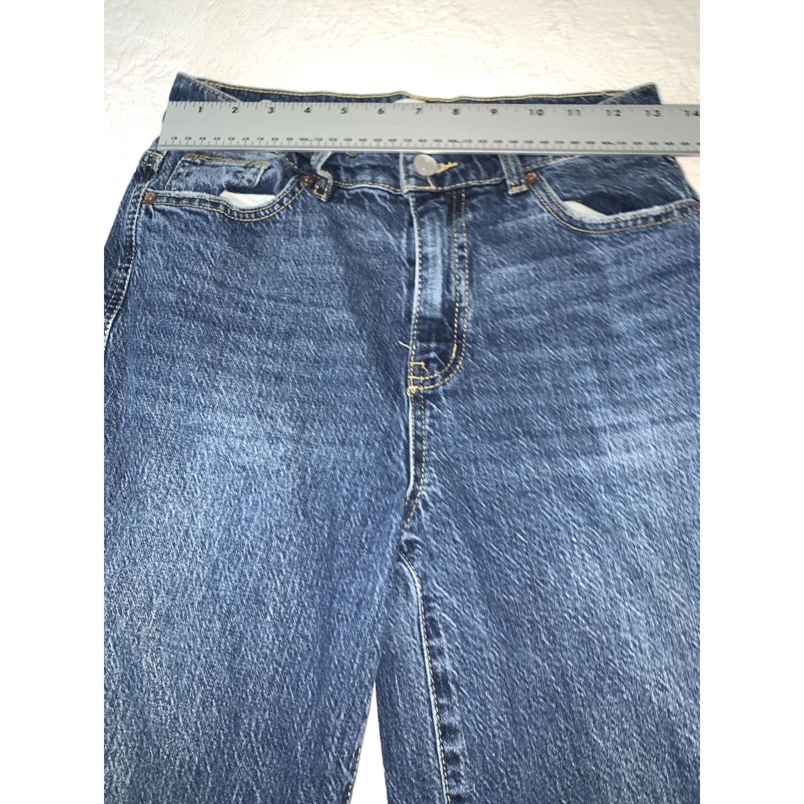 Vintage Habitual Denver High Rise Wide-Leg Jeans, Women, Size 28, Blue Stretch Denim, Raw Hem, Regular Size, Jeans Size 26" / US 2 / IT 38 - 4 Thumbnail