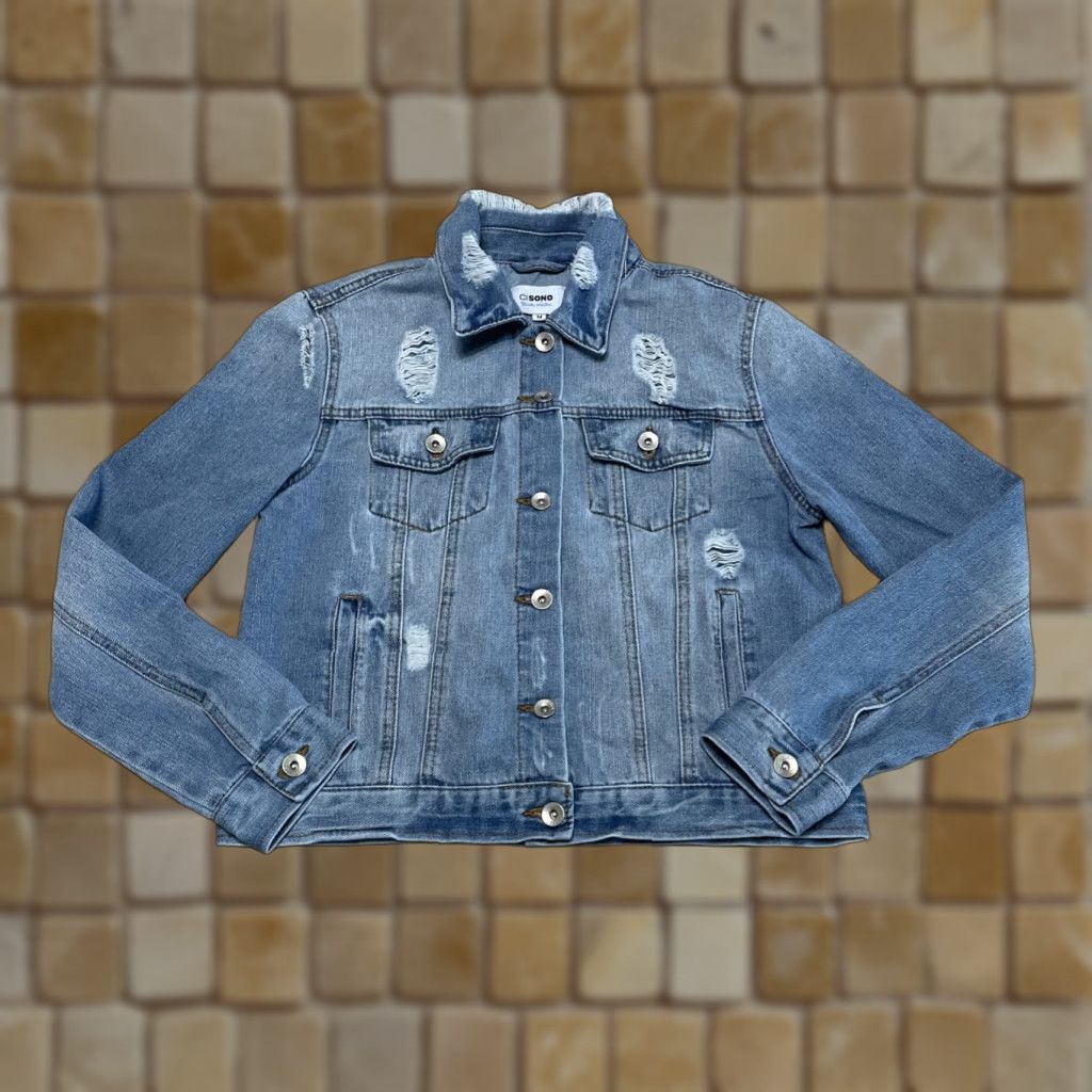 Vintage VINTAGE CI SONO Denim Jacket Women Medium Blue Ripped Distressed Stretch Cotton Blend 80s Retro Size 32" / US 10 / IT 46 - 1 Thumbnail