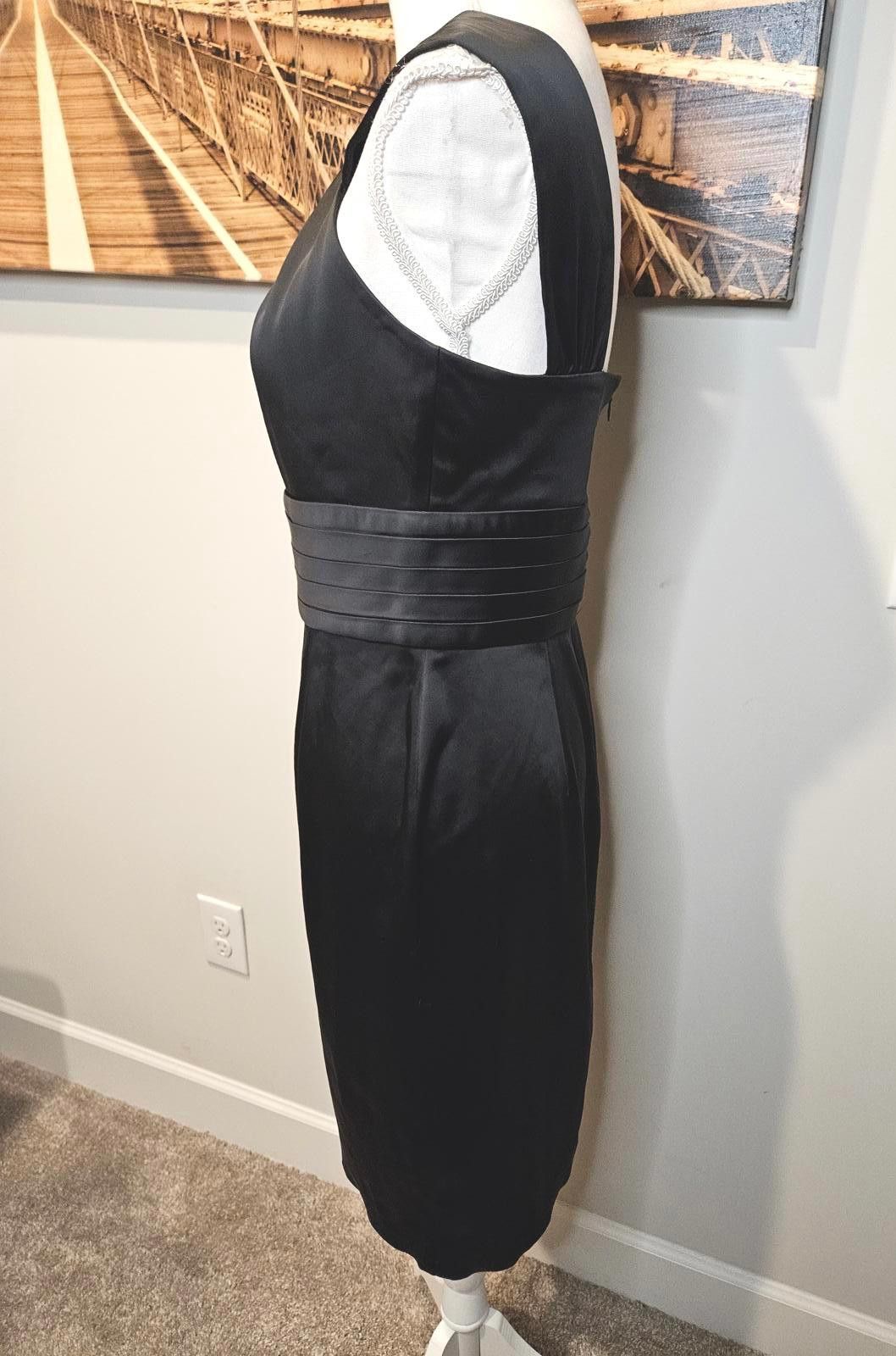 Calvin Klein Calvin Klein Black Satin Dress with Pleated Detail Size S / US 4 / IT 40 - 2 Thumbnail