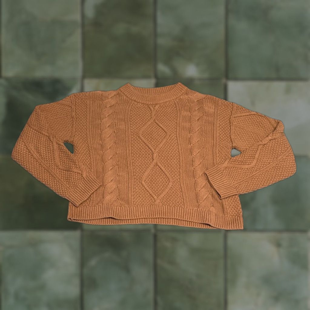 Quince Quince Organic Cotton Cropped Cable Crew Sweater Camel Brown Sz M Womens Size M / US 6-8 / IT 42-44 - 1 Thumbnail