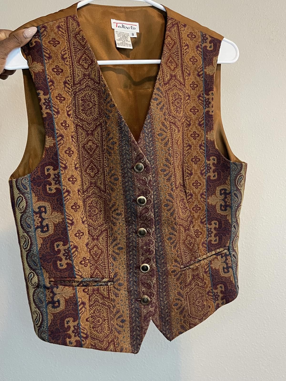 Designer Vintage 90s Boho Style Button-Up Vest - Abstract Design Size M / US 6-8 / IT 42-44 - 2 Thumbnail