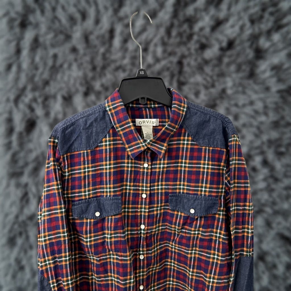 Orvis Orvis Shirt Womens L Multicolor Plaid Snap Button Down Elbow Shoulder Patch L/S Casual Travel Party/Cocktail Jacket Style Outdoor Size L / US 10 / IT 46 - 1 Thumbnail