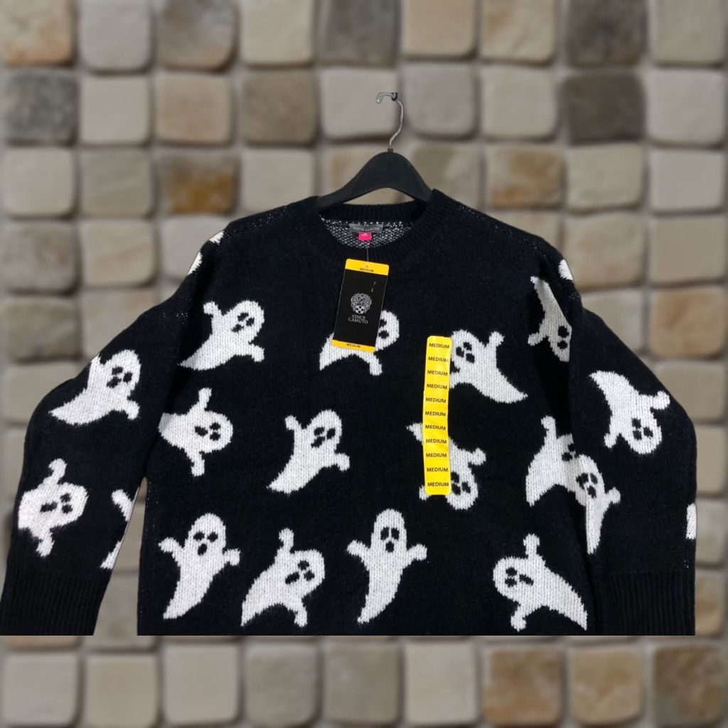 Vince Camuto Vince Camuto Halloween Ghosts AOP Sweater Women M Black White Knit Crew Neck NWT Pullover Long Sleeve Holiday Party/Cocktail Size M / US 6-8 / IT 42-44 - 1 Thumbnail