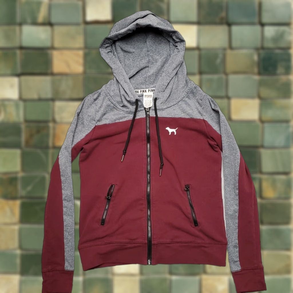 Pinko VINTAGE Pink Victorias Secret Hoodie Women S Maroon Dog Long Sleeve Full Zip Sweatshirt Size S / US 4 / IT 40 - 1 Thumbnail